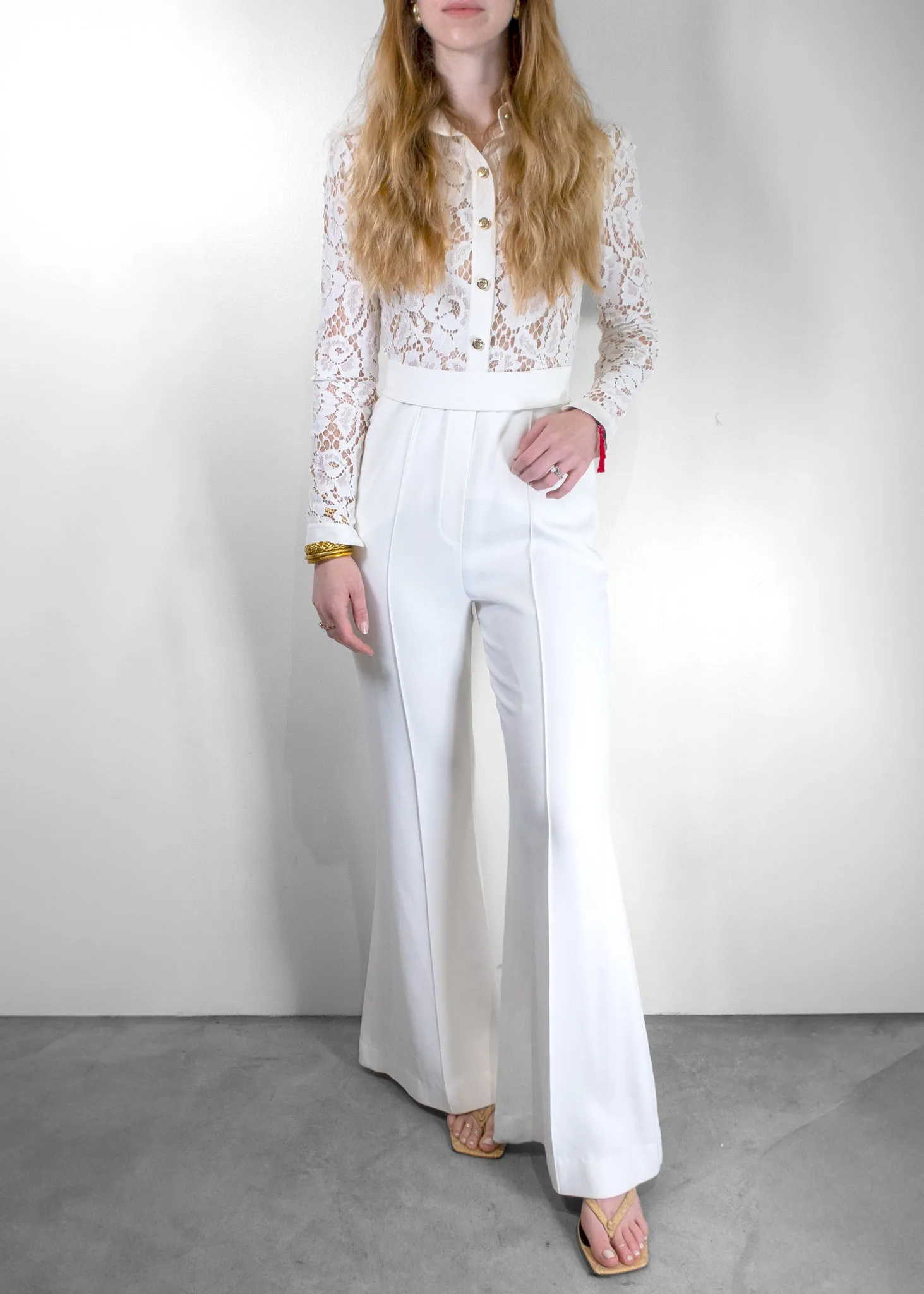 Elie Saab Collared Flare-Leg Lace Jumpsuit