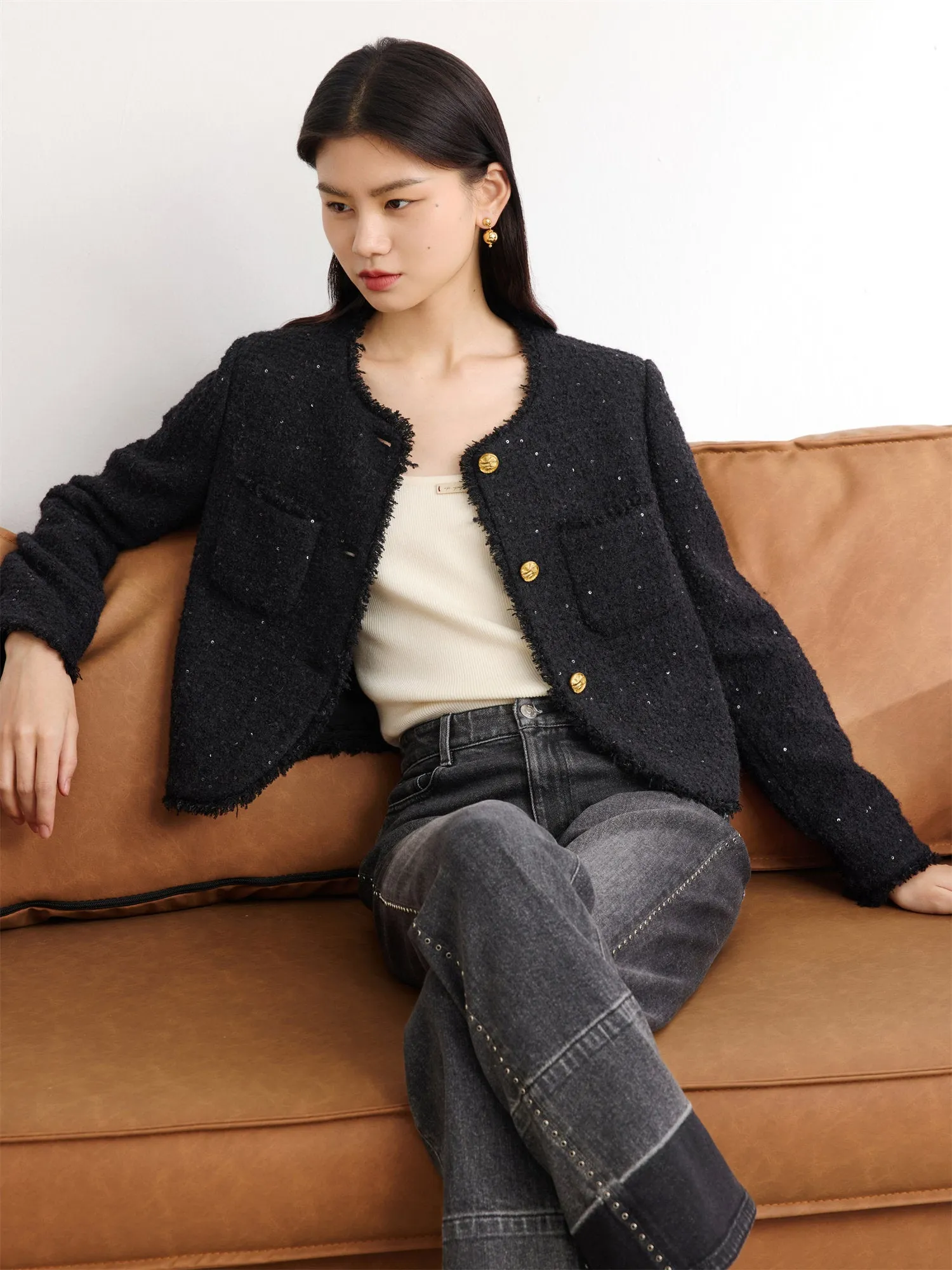 EP YAYING Sequin Boucle Short Jacket