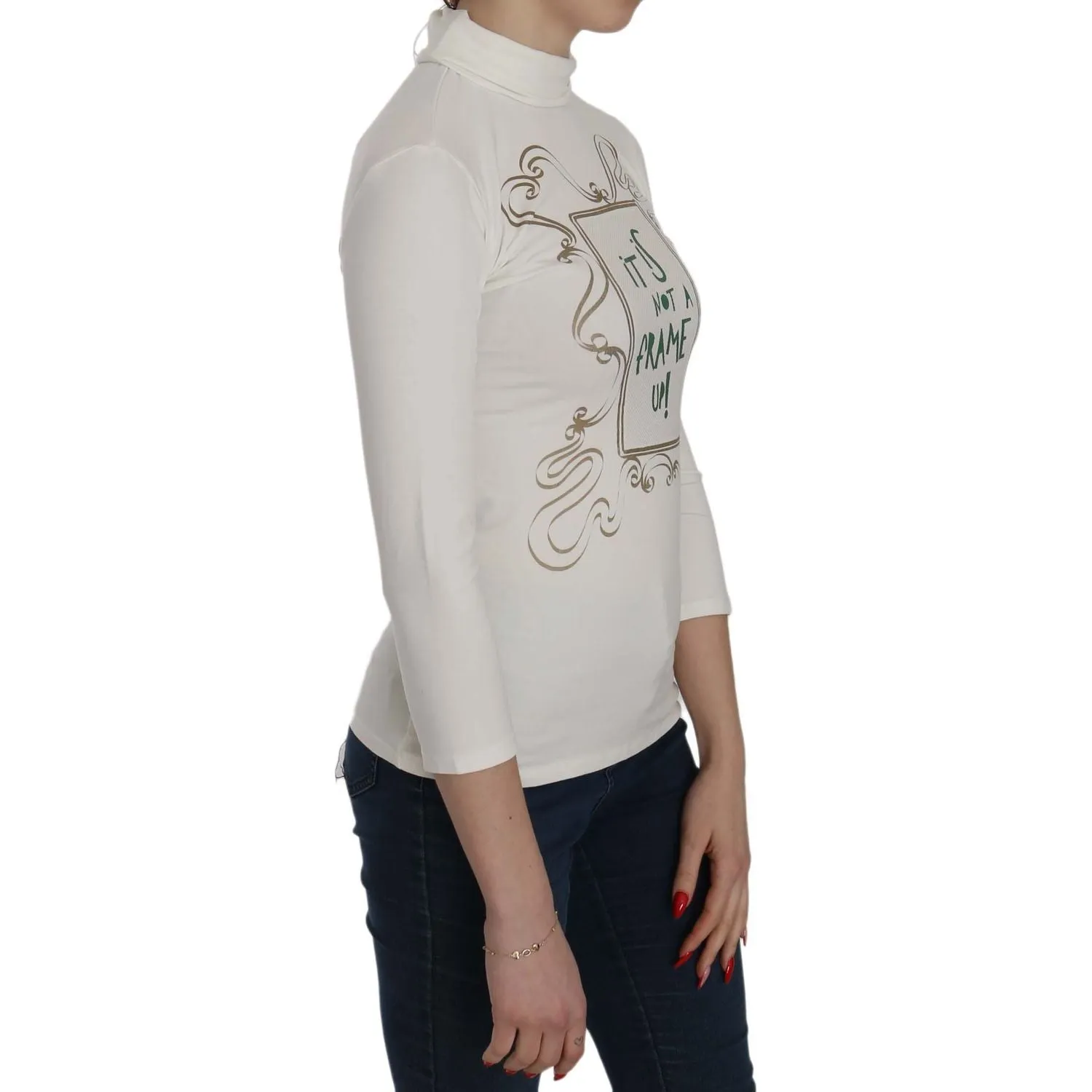 Exte Chic White Printed Turtle Neck Blouse