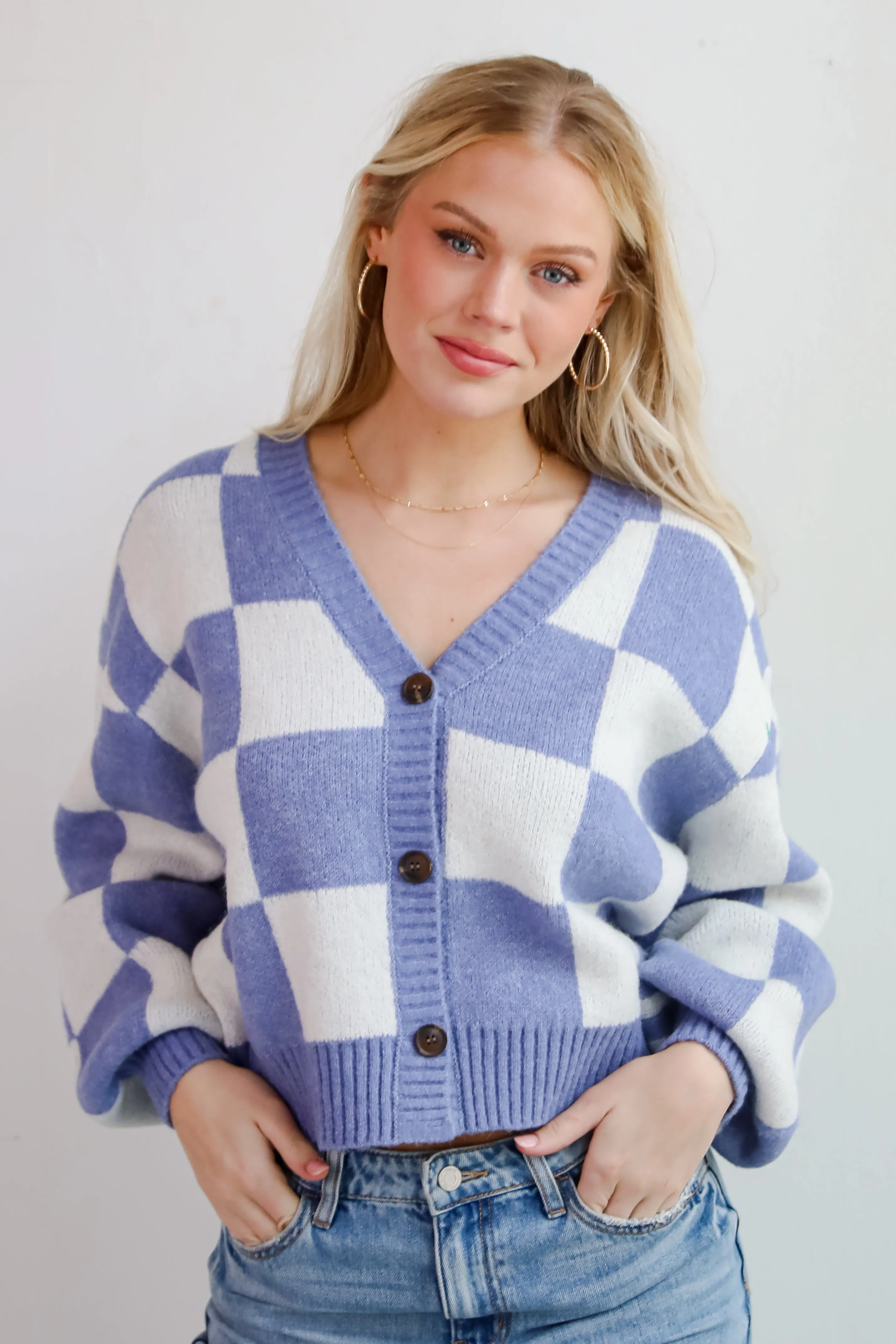 FINAL SALE - Cuddly Effect Checkered Sweater Cardigan