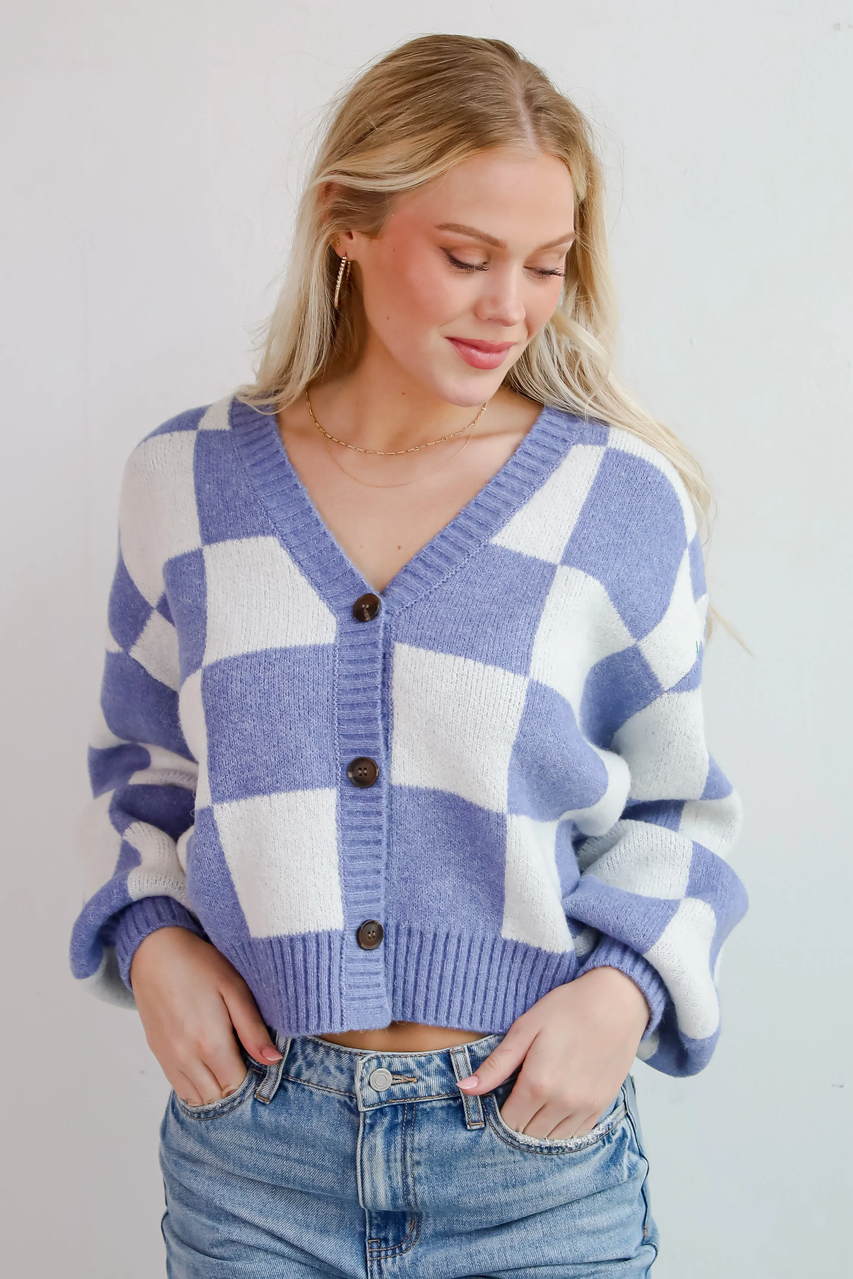 FINAL SALE - Cuddly Effect Checkered Sweater Cardigan