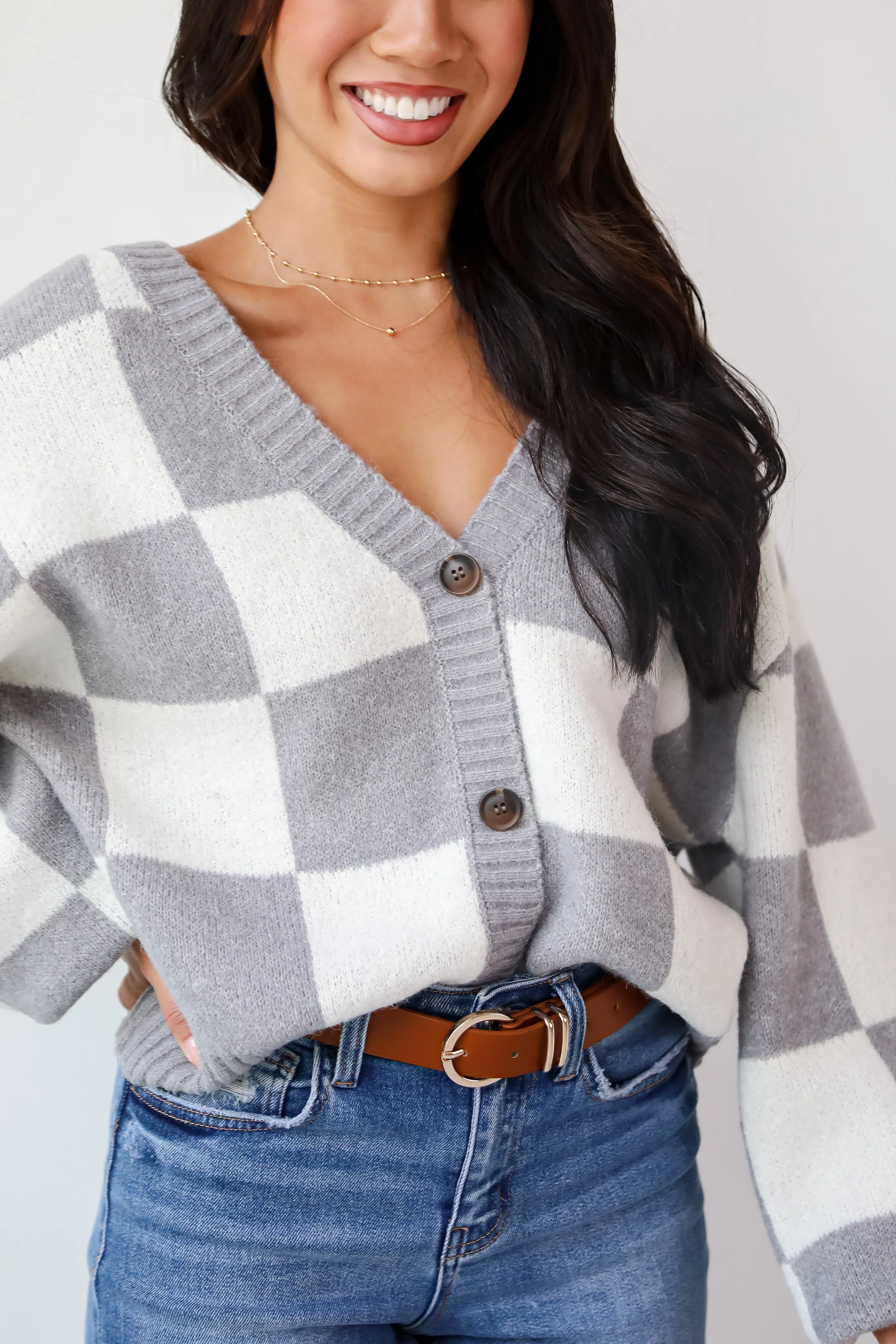 FINAL SALE - Cuddly Effect Checkered Sweater Cardigan