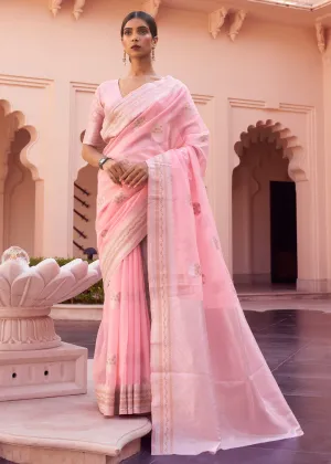 Flamingo Pink Woven Linen Silk Saree