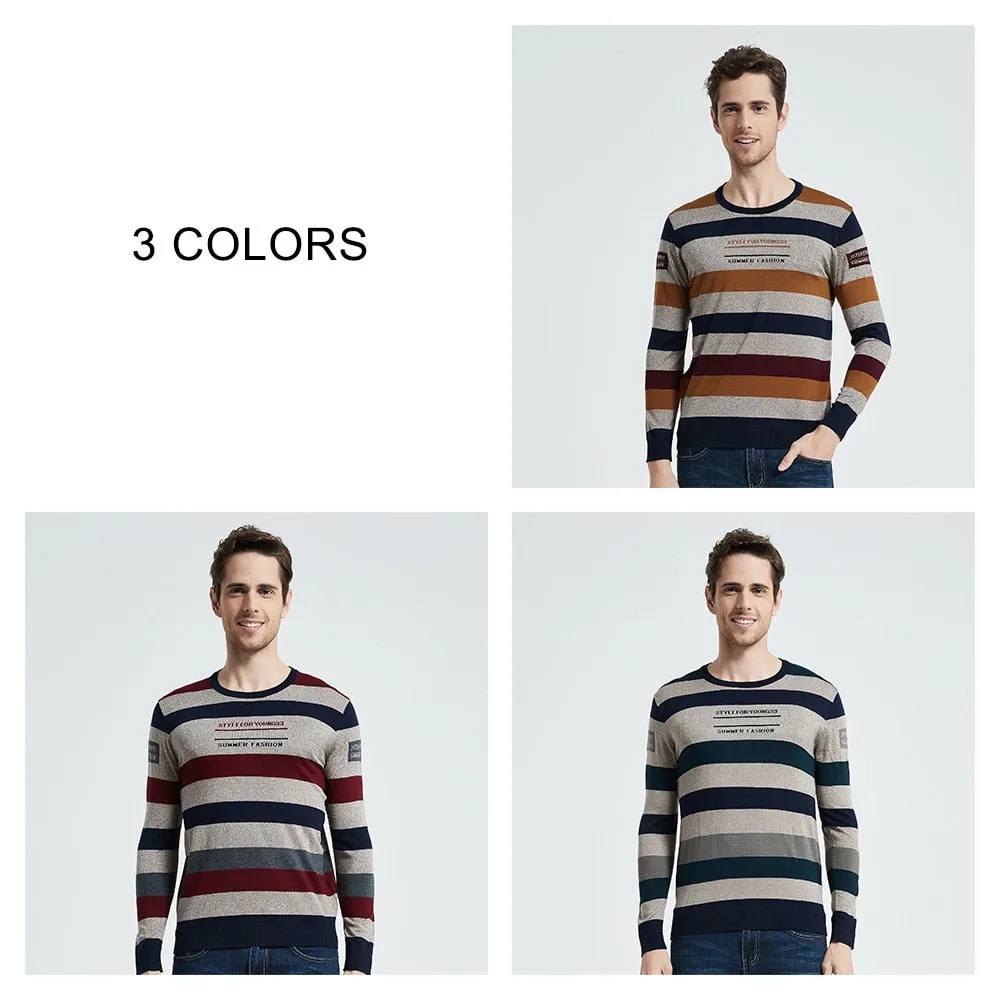 Front Letter Style Striped Pattern Sweater