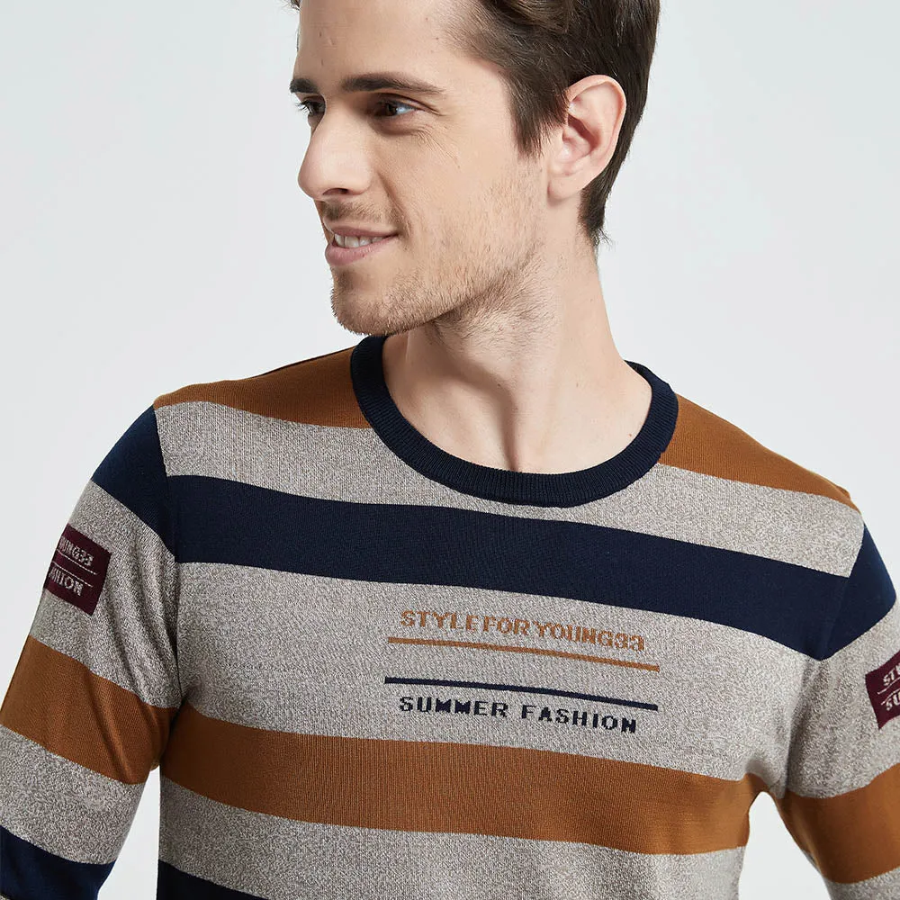 Front Letter Style Striped Pattern Sweater