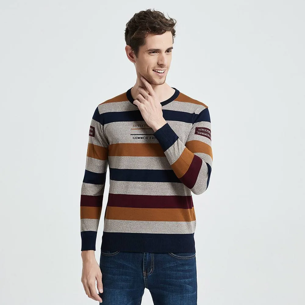 Front Letter Style Striped Pattern Sweater