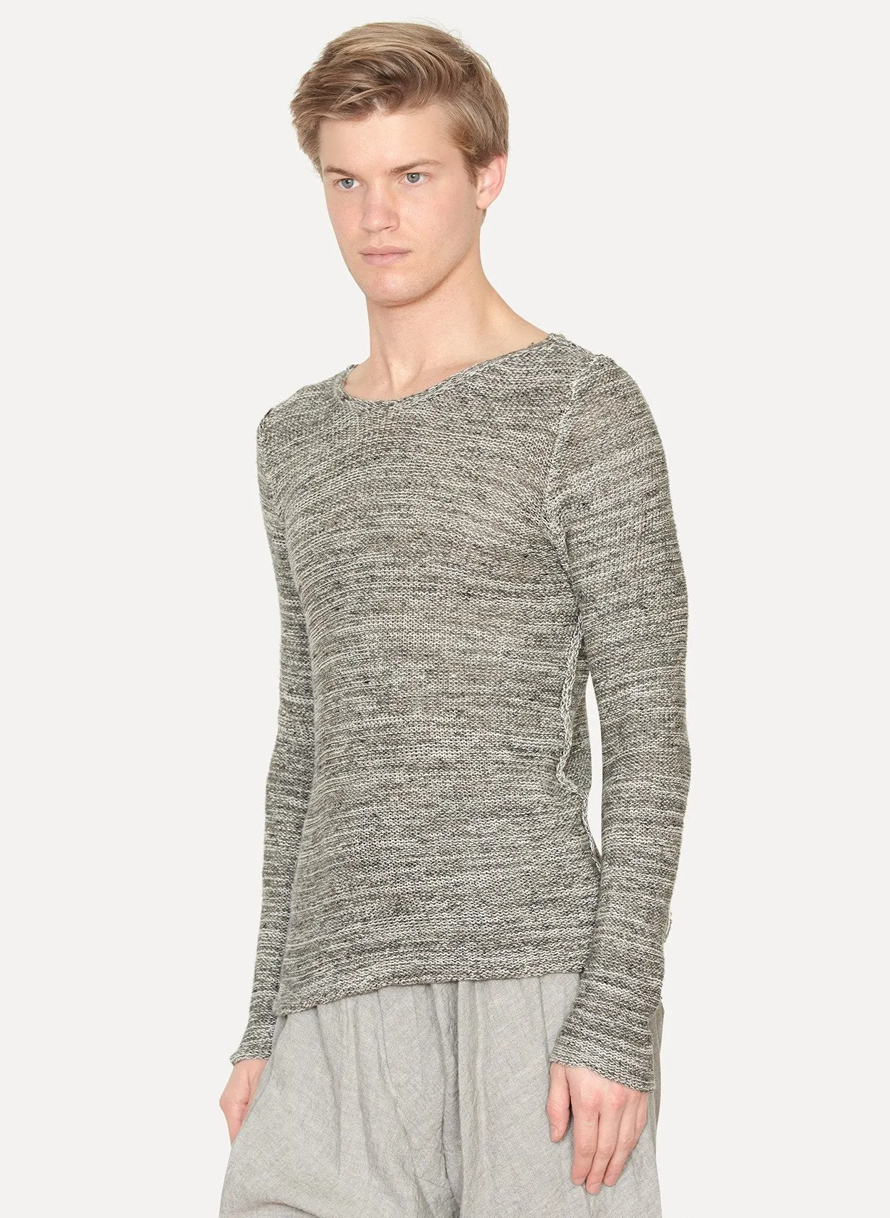 Grey White Linen Cotton Knit Pullover