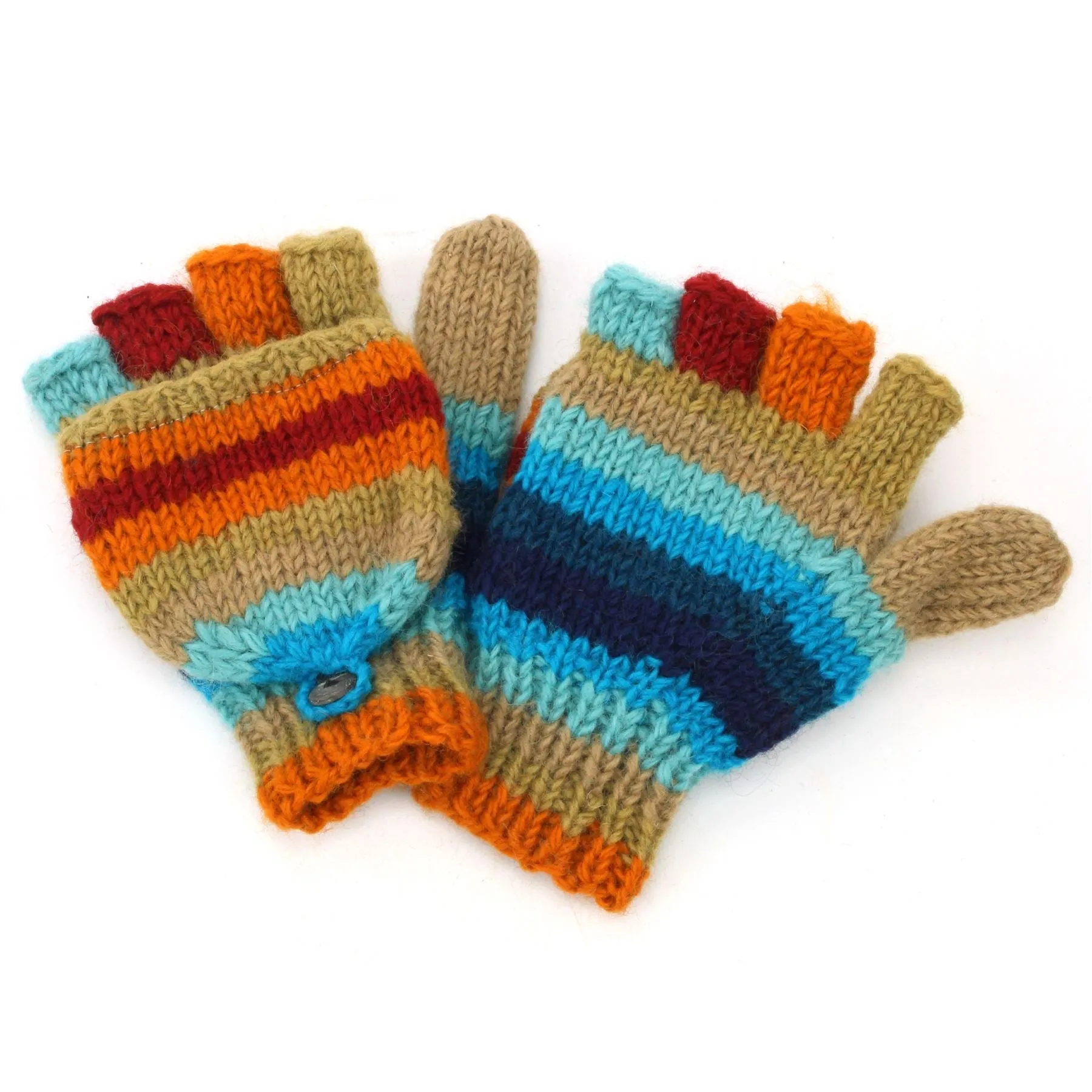 Hand Knitted Wool Shooter Gloves - Stripe Retro C