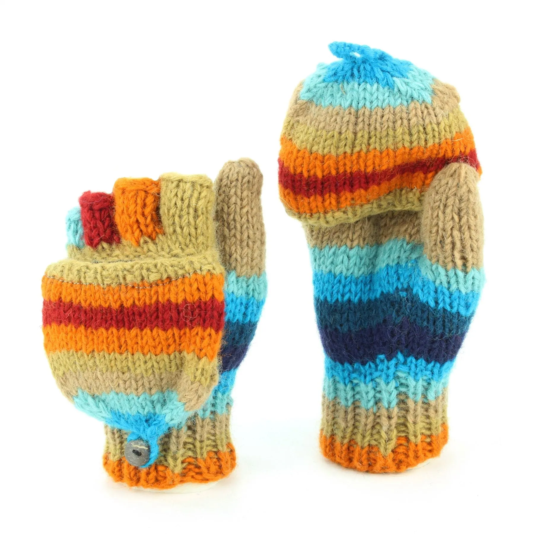 Hand Knitted Wool Shooter Gloves - Stripe Retro C