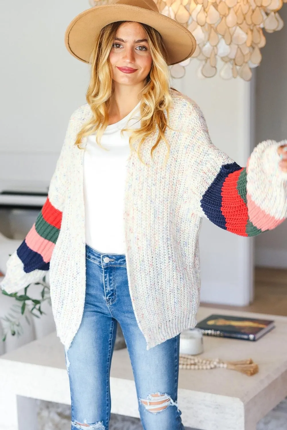 Haptics Full Size Color Block Open Front Cardigan