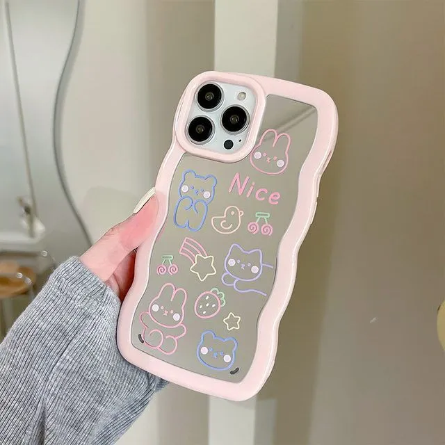 iPhone Wawy Style Mirror Case With Cute Cartoon Design ( Pink )