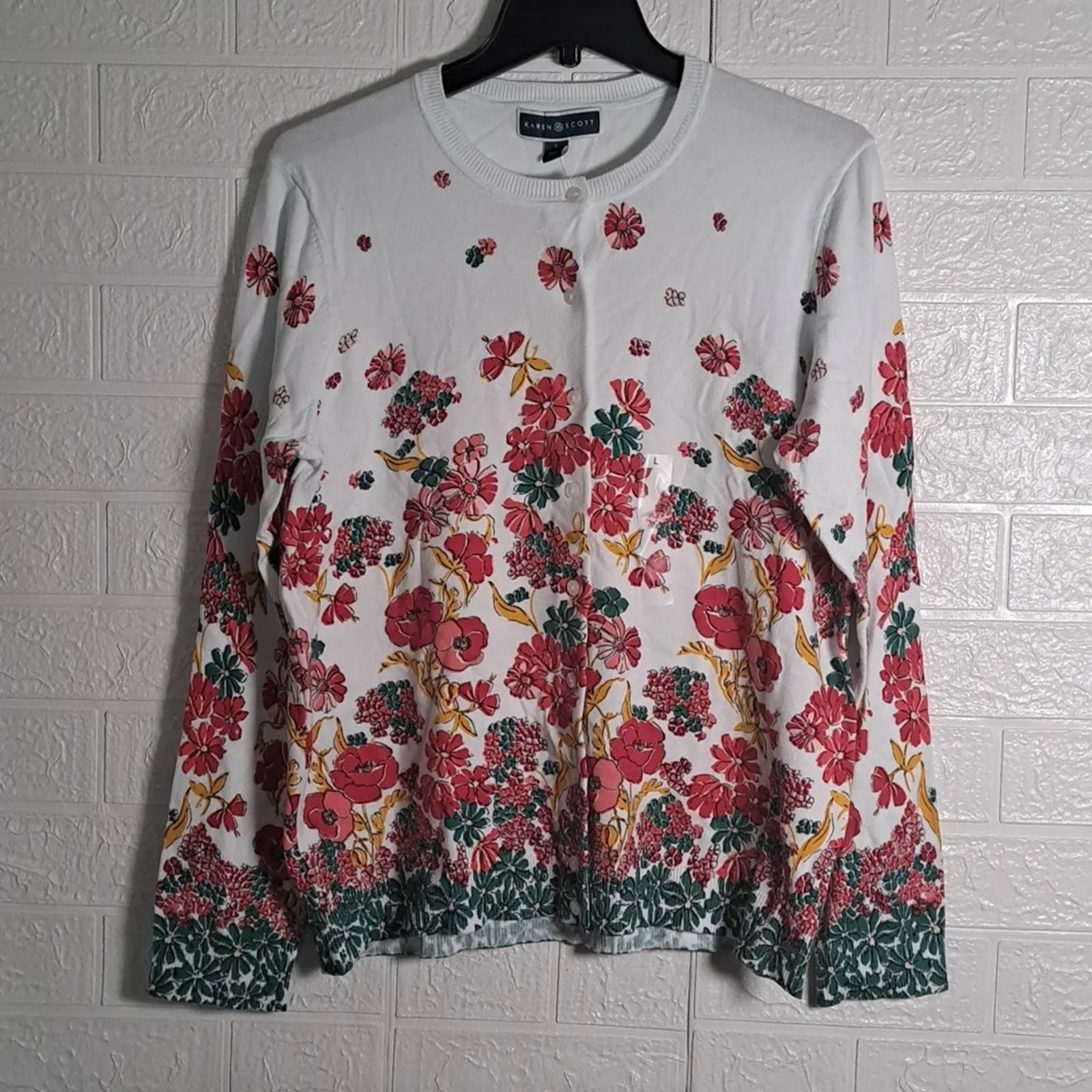 Karen Scott Relaxed-Fit Monica Floral Cardigan