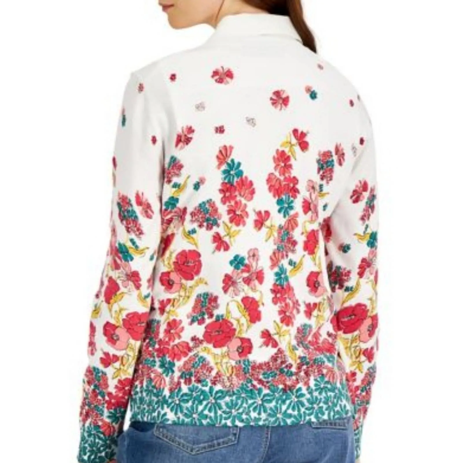 Karen Scott Relaxed-Fit Monica Floral Cardigan