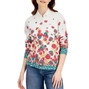 Karen Scott Relaxed-Fit Monica Floral Cardigan