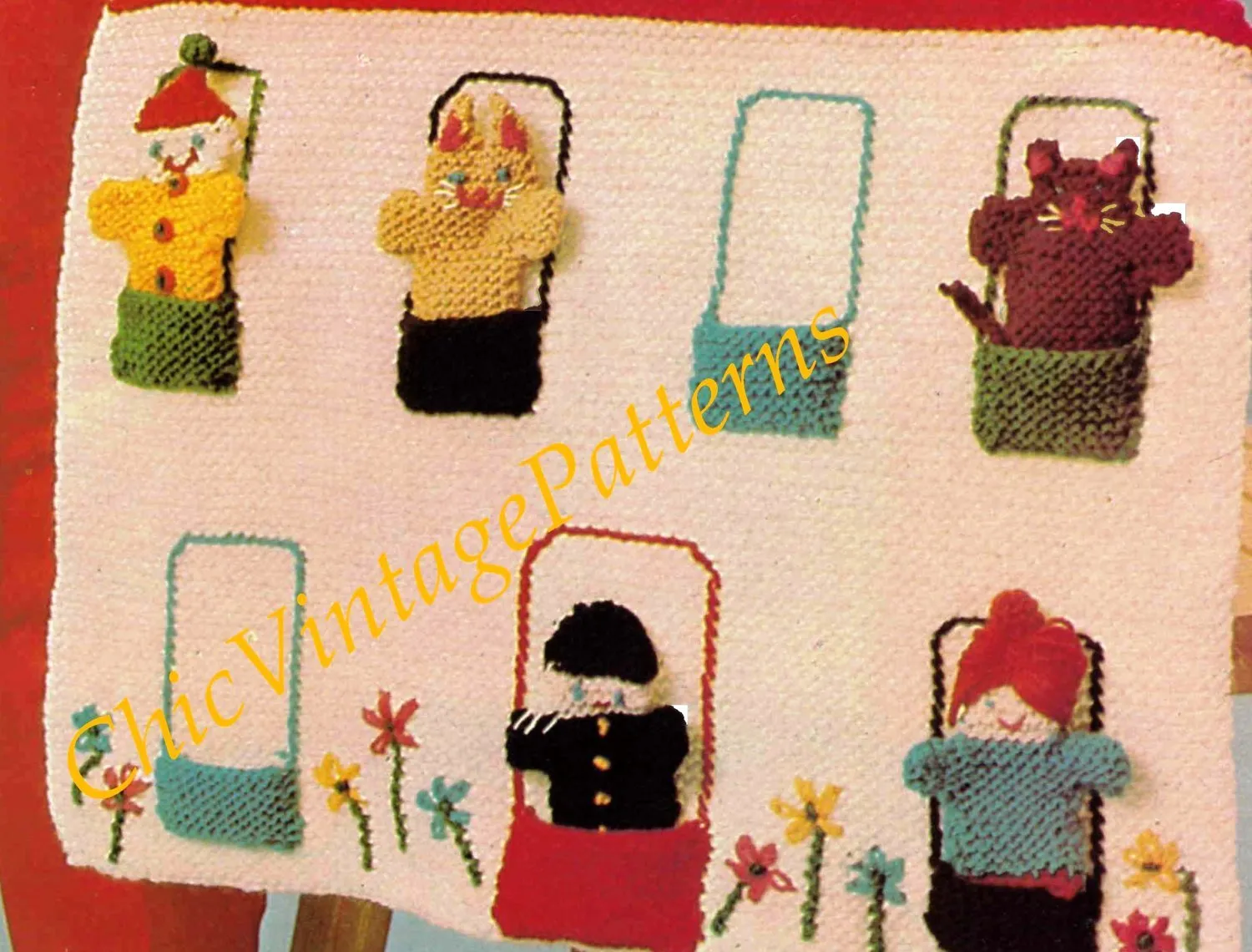 Knitted Puppet Show Pattern, Finger Puppets with House, PDF Knitting Pattern