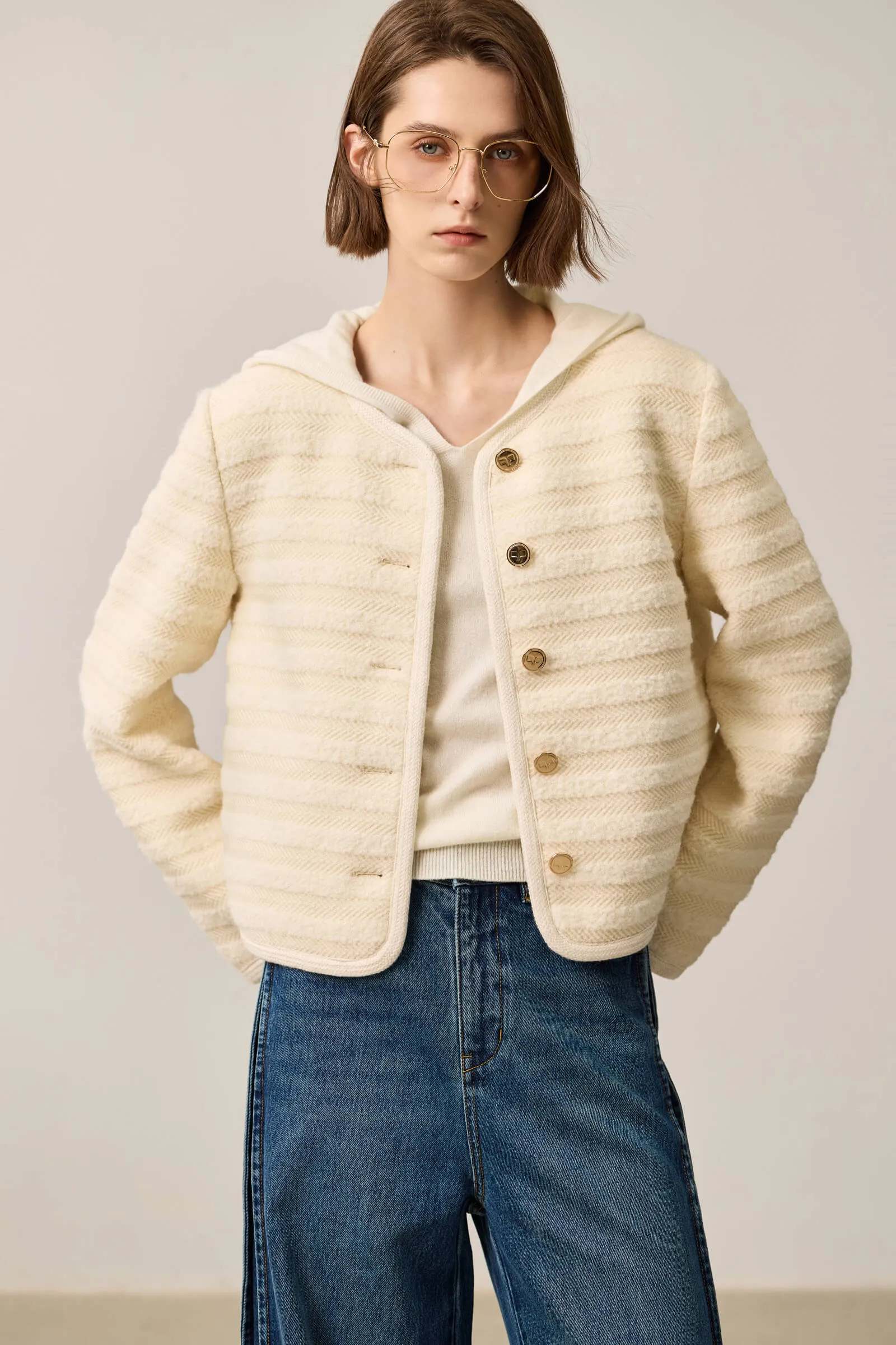 LILY Textured Tweed Shoulder Jacket