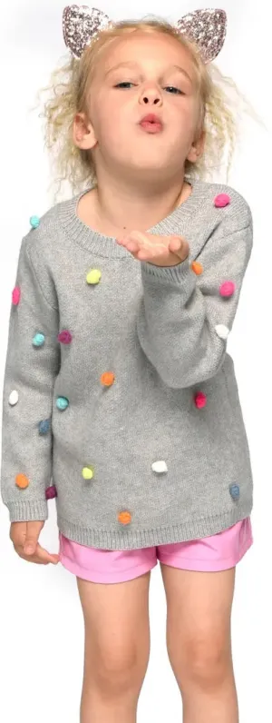 Little Girls Rainbow Pom Pom Knit Pullover