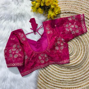 Magenta Color Soft Silk Blouse with Beautiful Embroidery and Sequence Accents