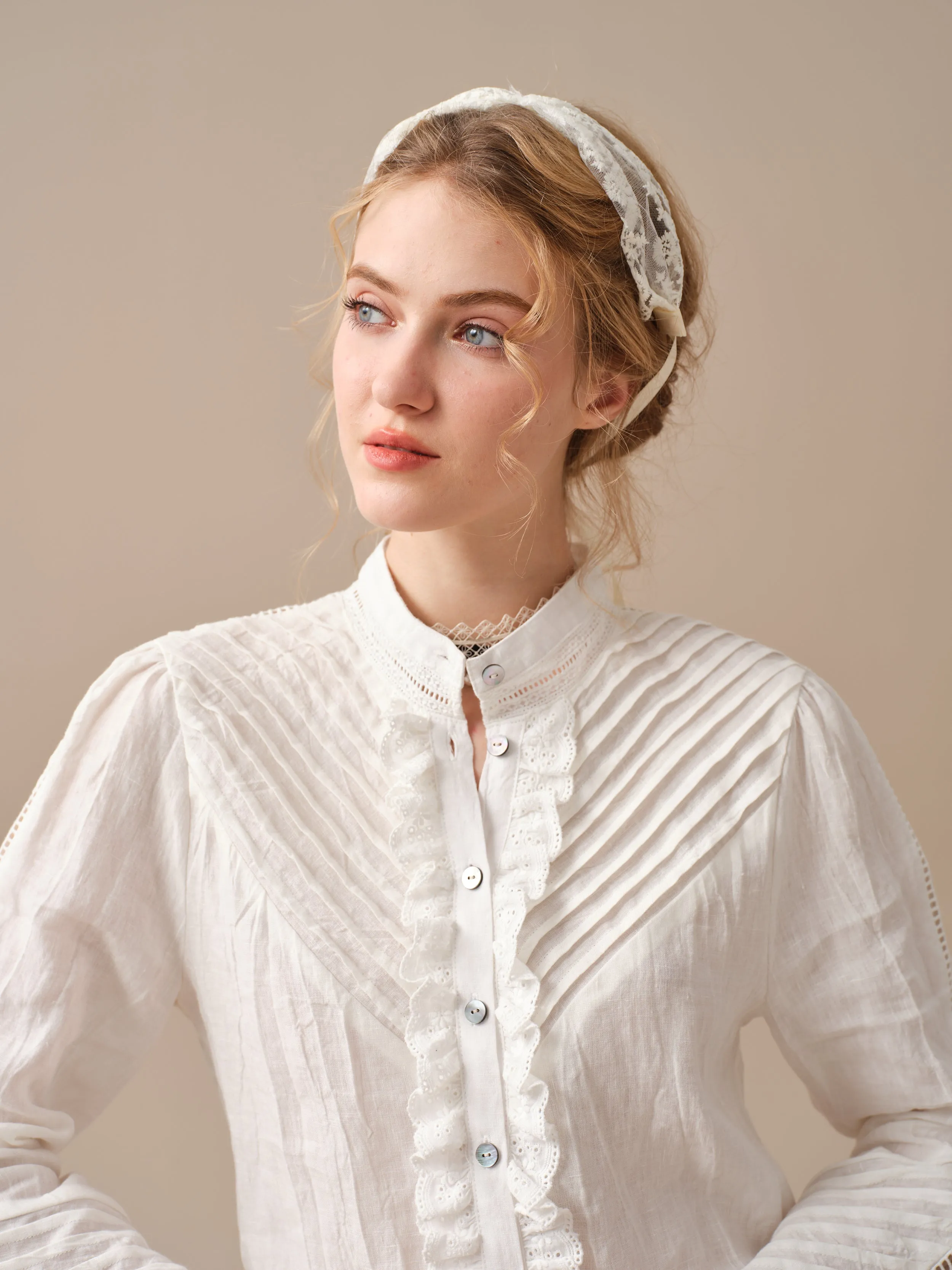 MARY 28 | Pintucked White Linen Shirt