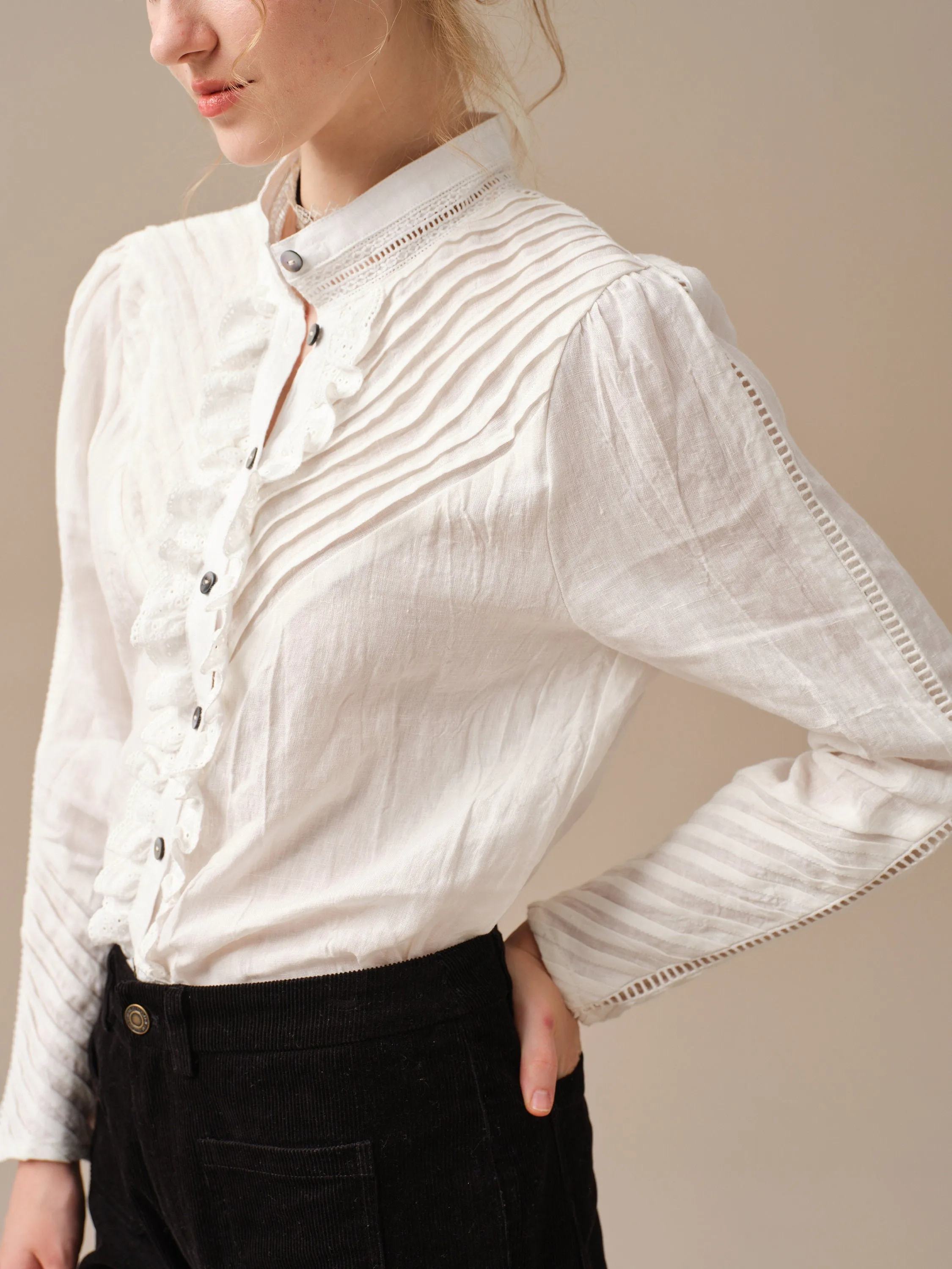 MARY 28 | Pintucked White Linen Shirt