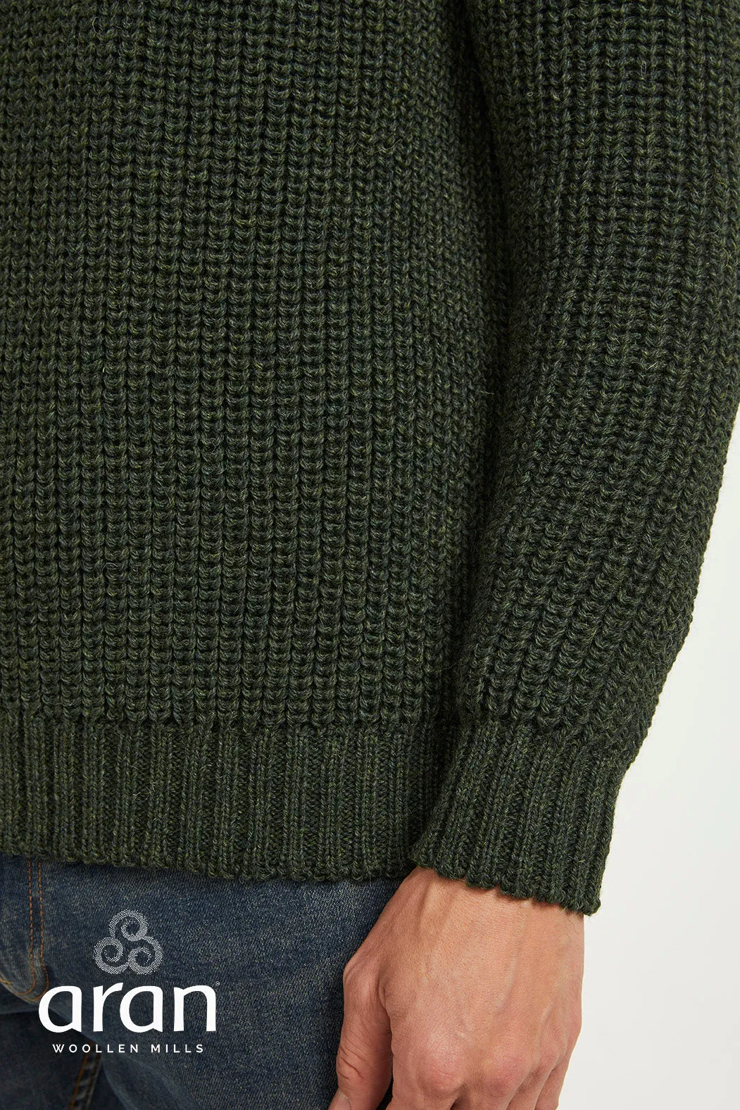 Men's Aran Fisherman Raglan Crew Sweater | Green