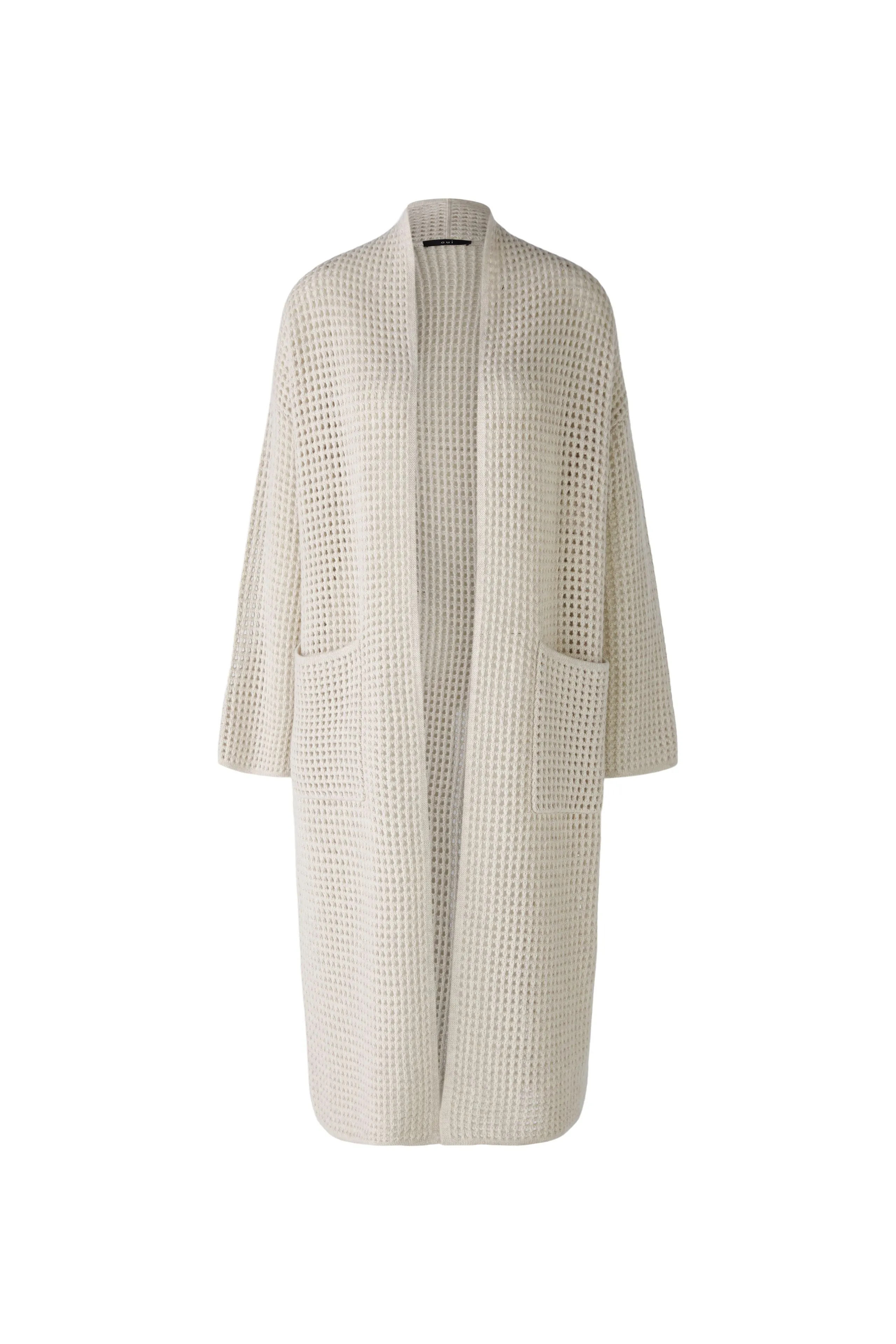 Mesh Look Knitted Coat in Off White