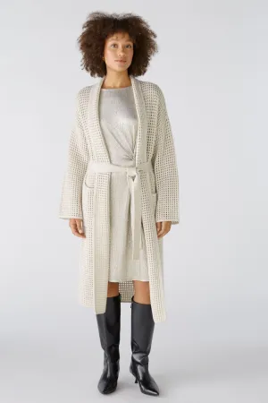 Mesh Look Knitted Coat in Off White