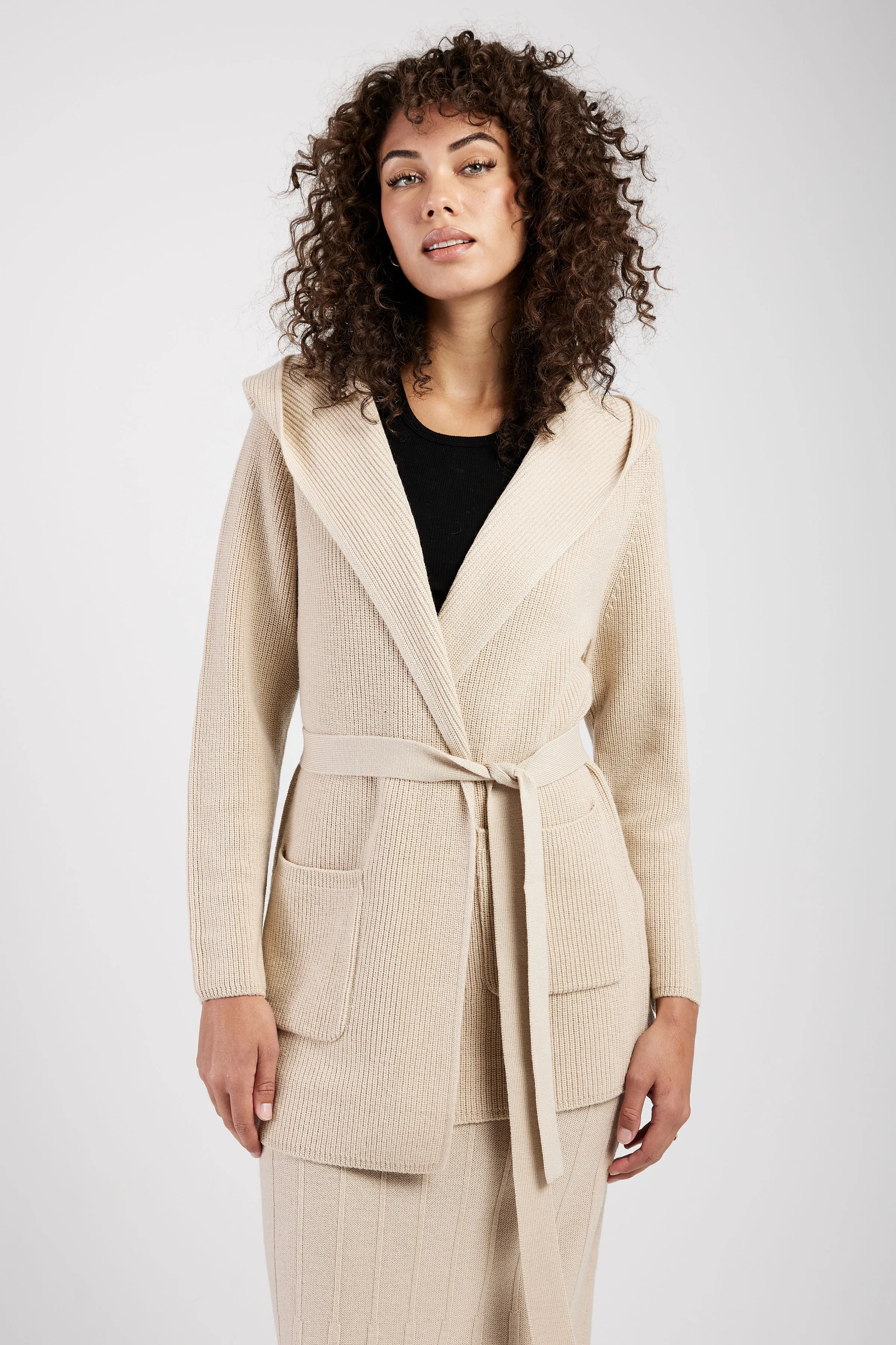 Nava Knitted Coat Jacket in Beige