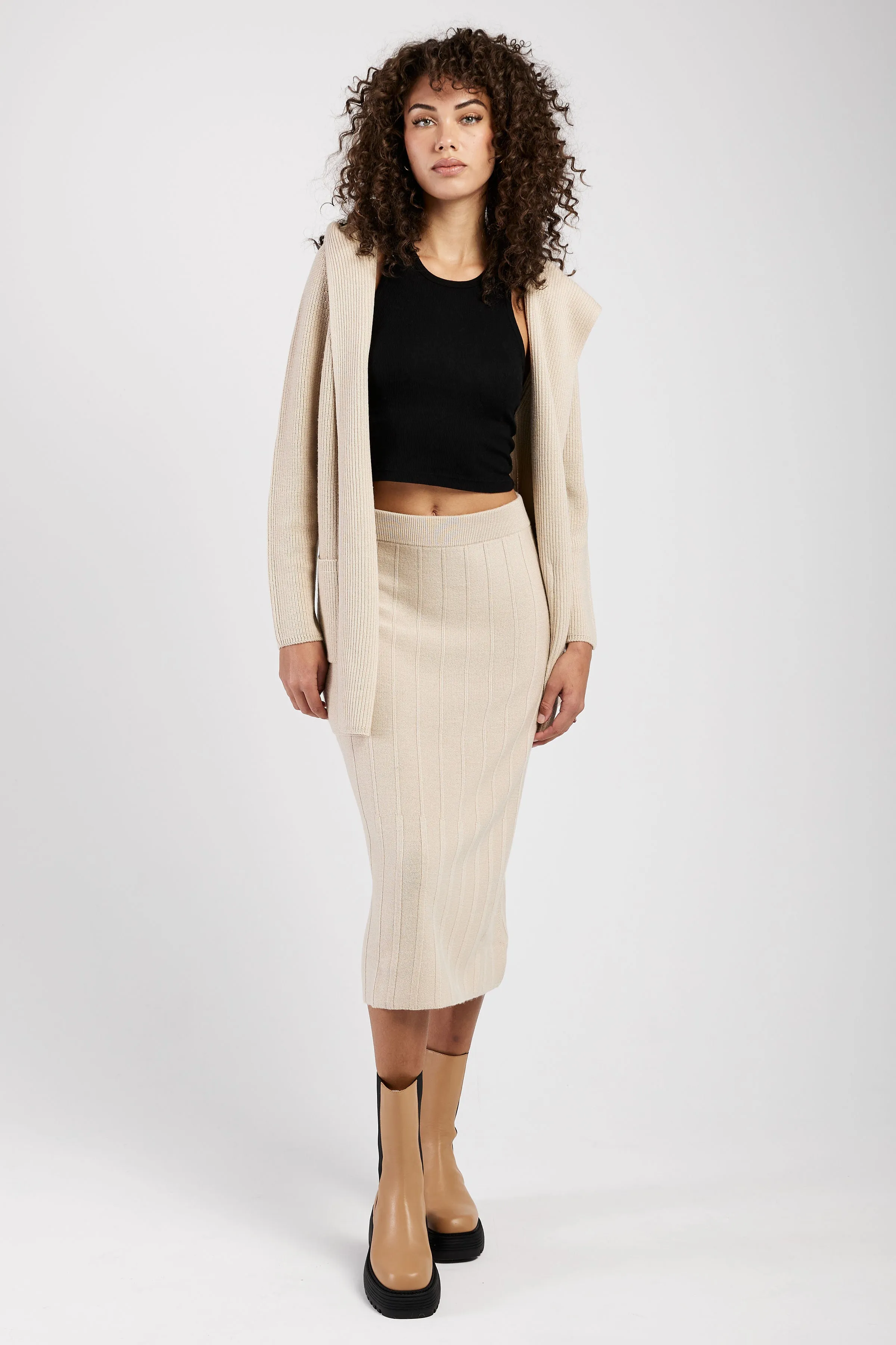 Nava Knitted Coat Jacket in Beige