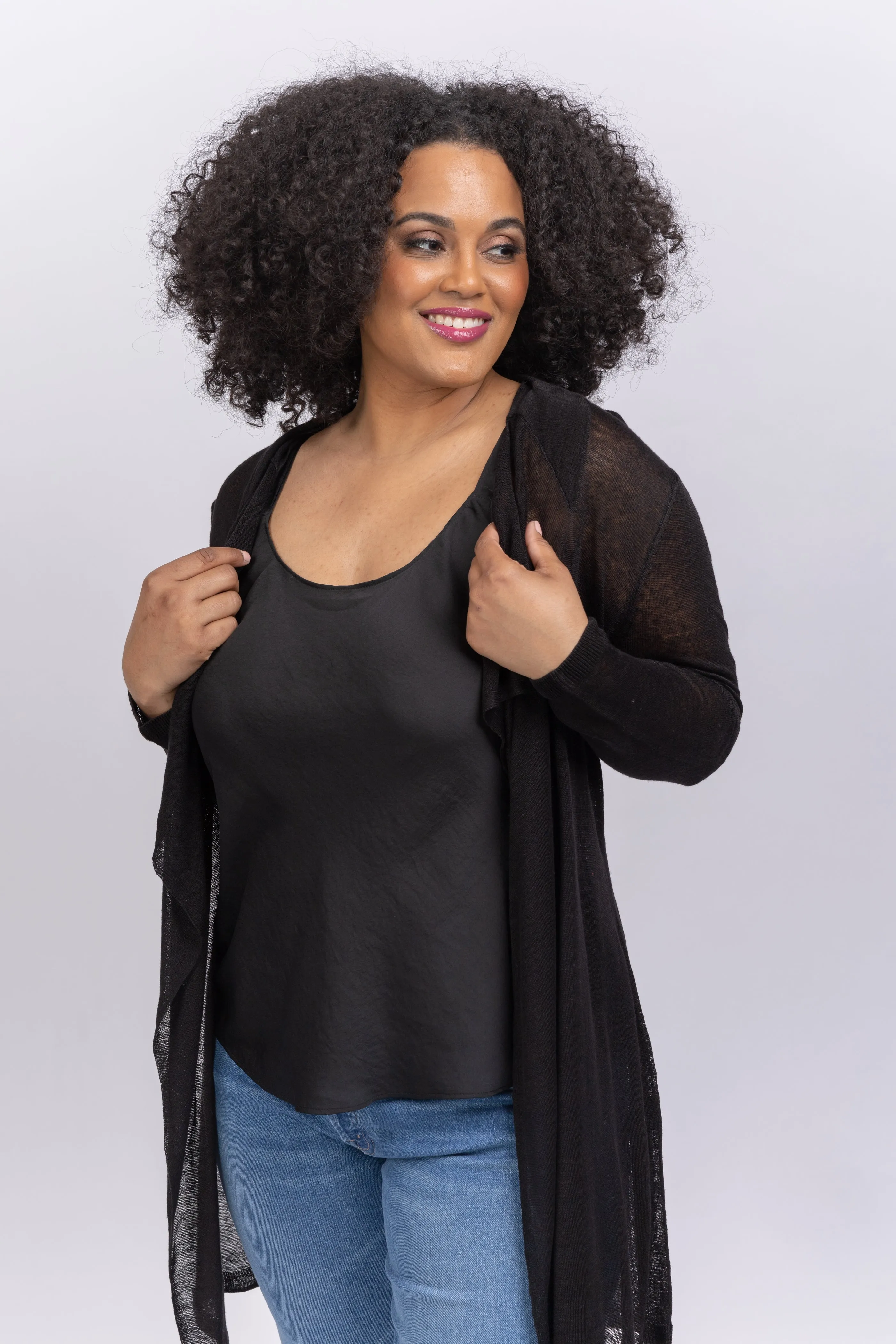 Nic Zoe Featherweight Drape Cardigan Black Onyx