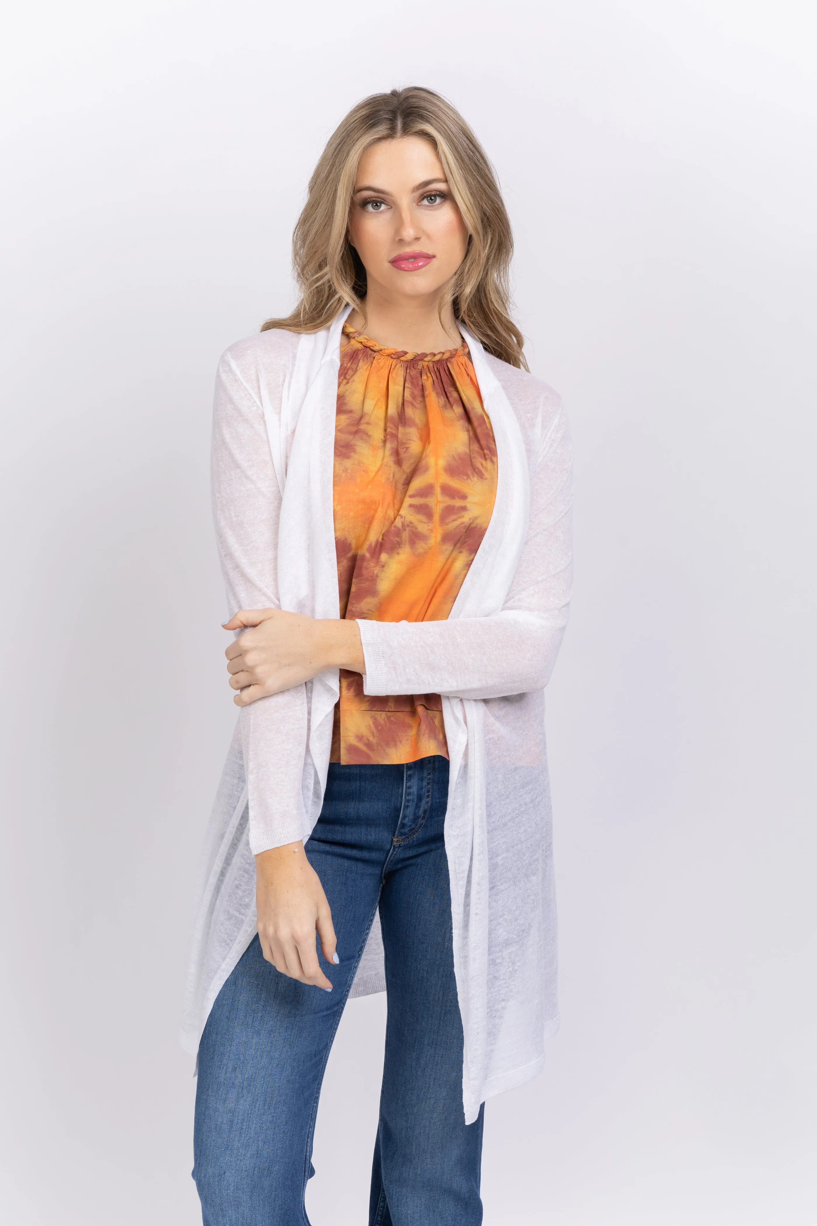 Nic Zoe Featherweight Drape Cardigan Paper White