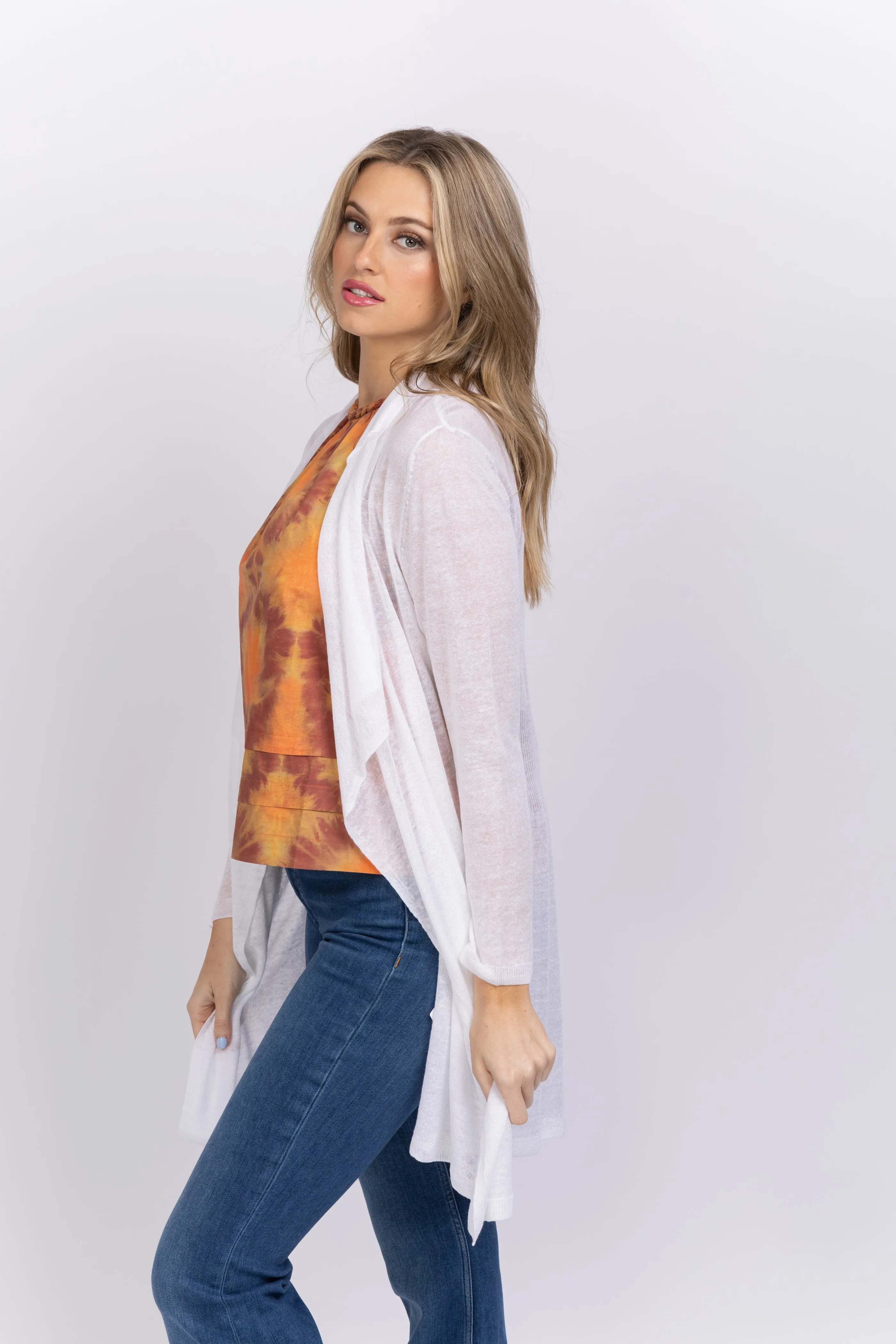 Nic Zoe Featherweight Drape Cardigan Paper White