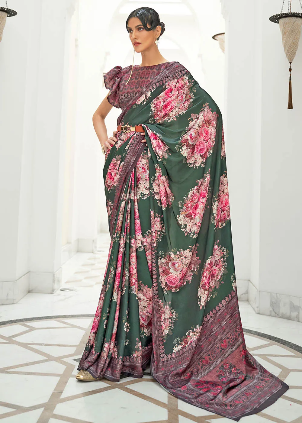 Opal Green Digital Printed Crepe Silk Saree