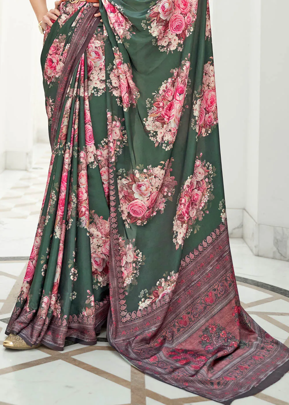 Opal Green Digital Printed Crepe Silk Saree