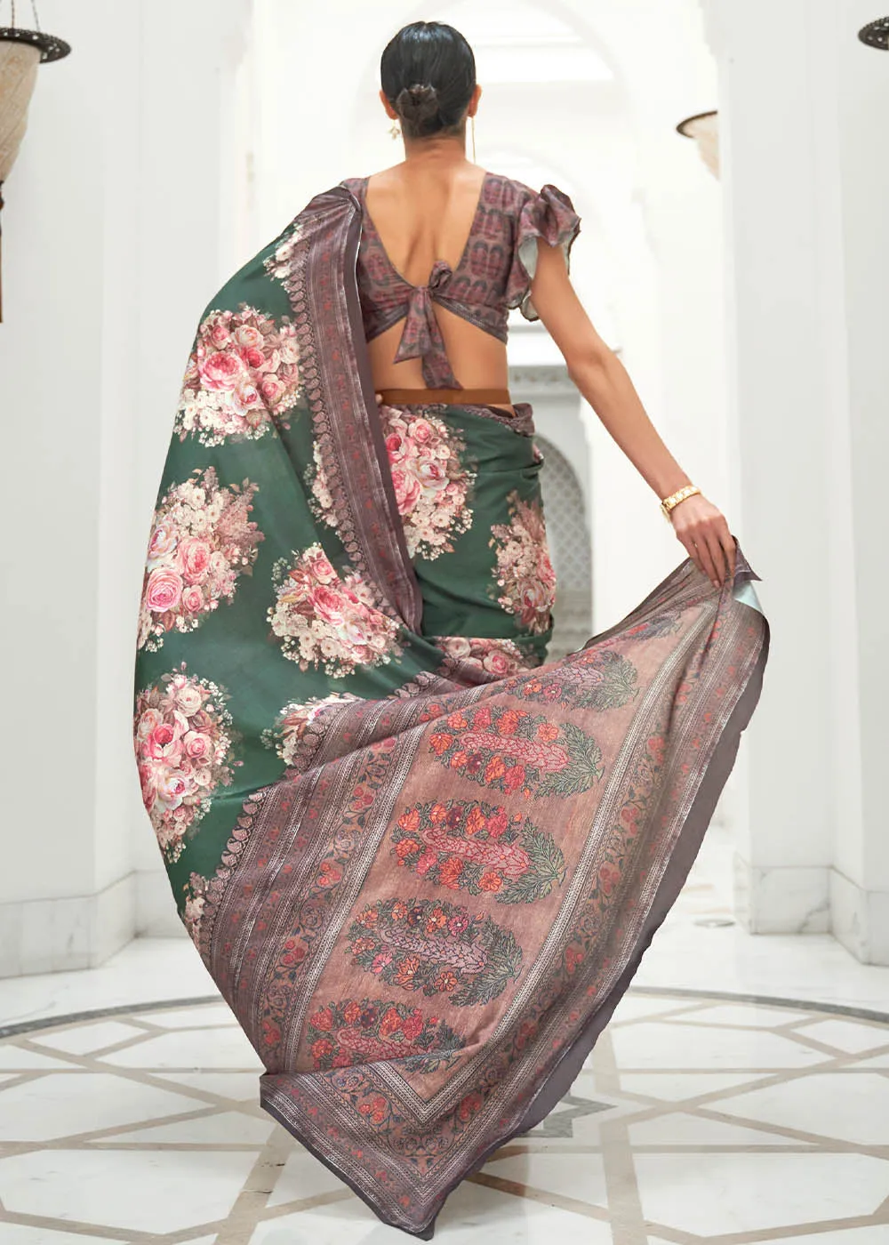 Opal Green Digital Printed Crepe Silk Saree