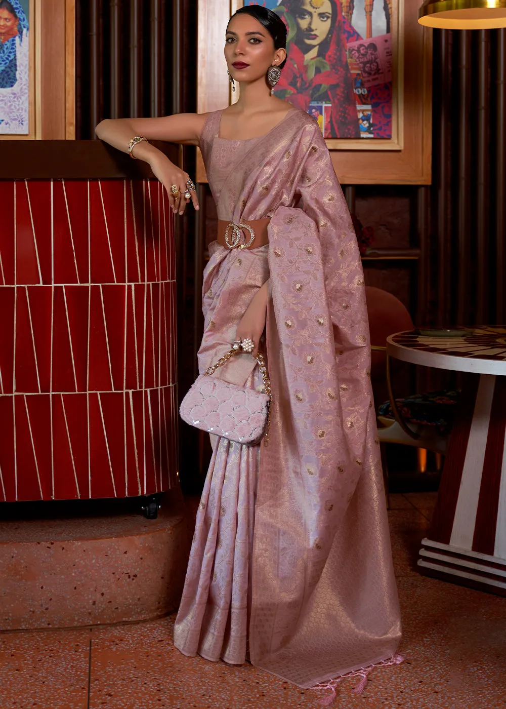 Opera Mauve Purple Woven Tussar Silk Saree