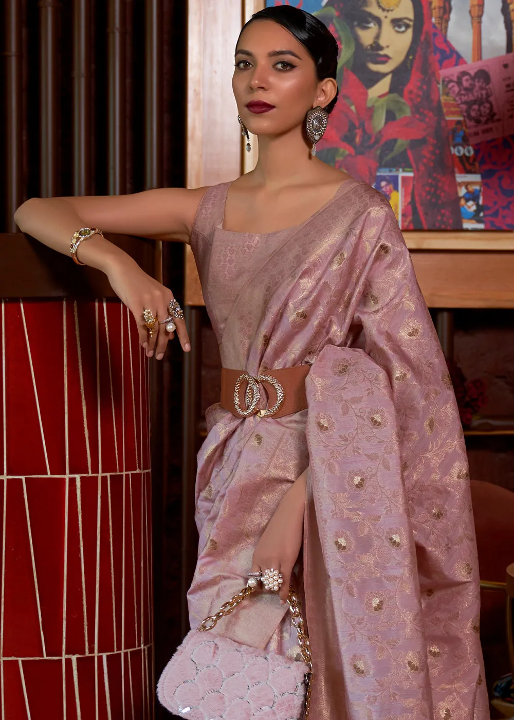 Opera Mauve Purple Woven Tussar Silk Saree