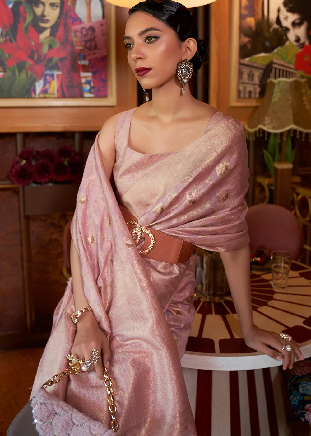 Opera Mauve Purple Woven Tussar Silk Saree