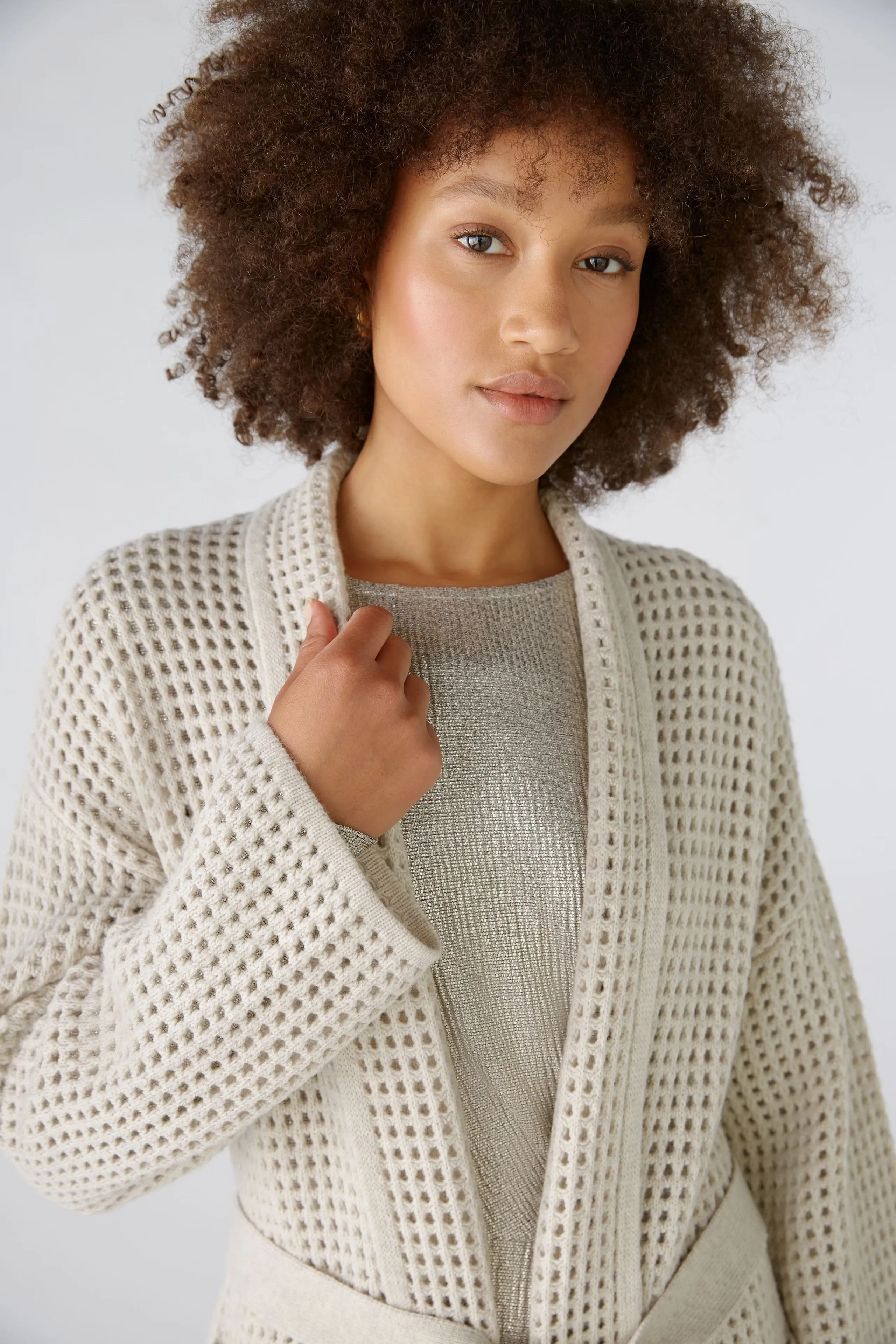 Oui Knitted Coat Off-white