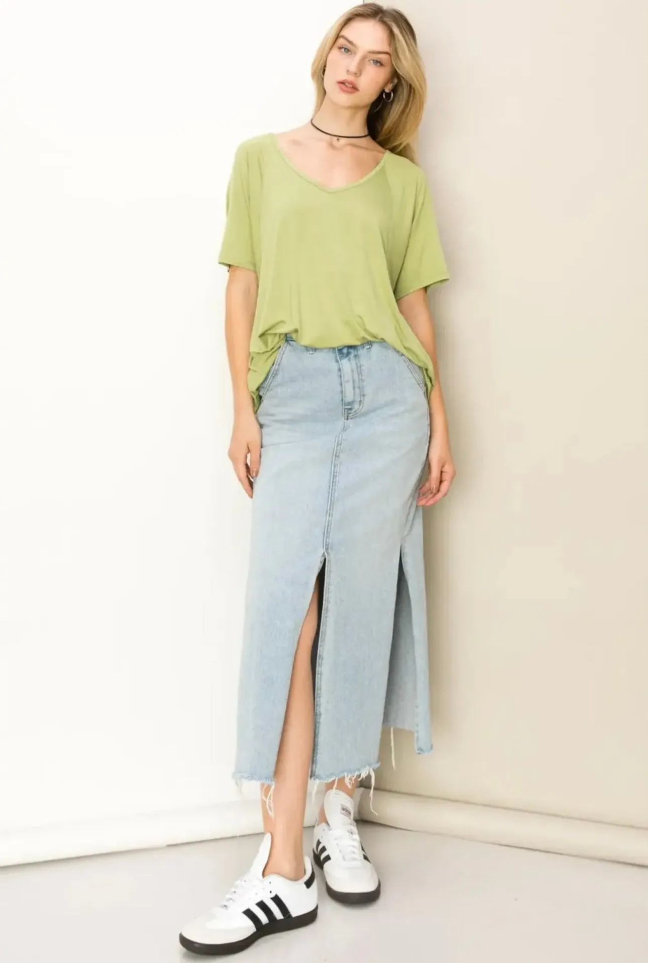 Oversized S/S Top in Pale Olive