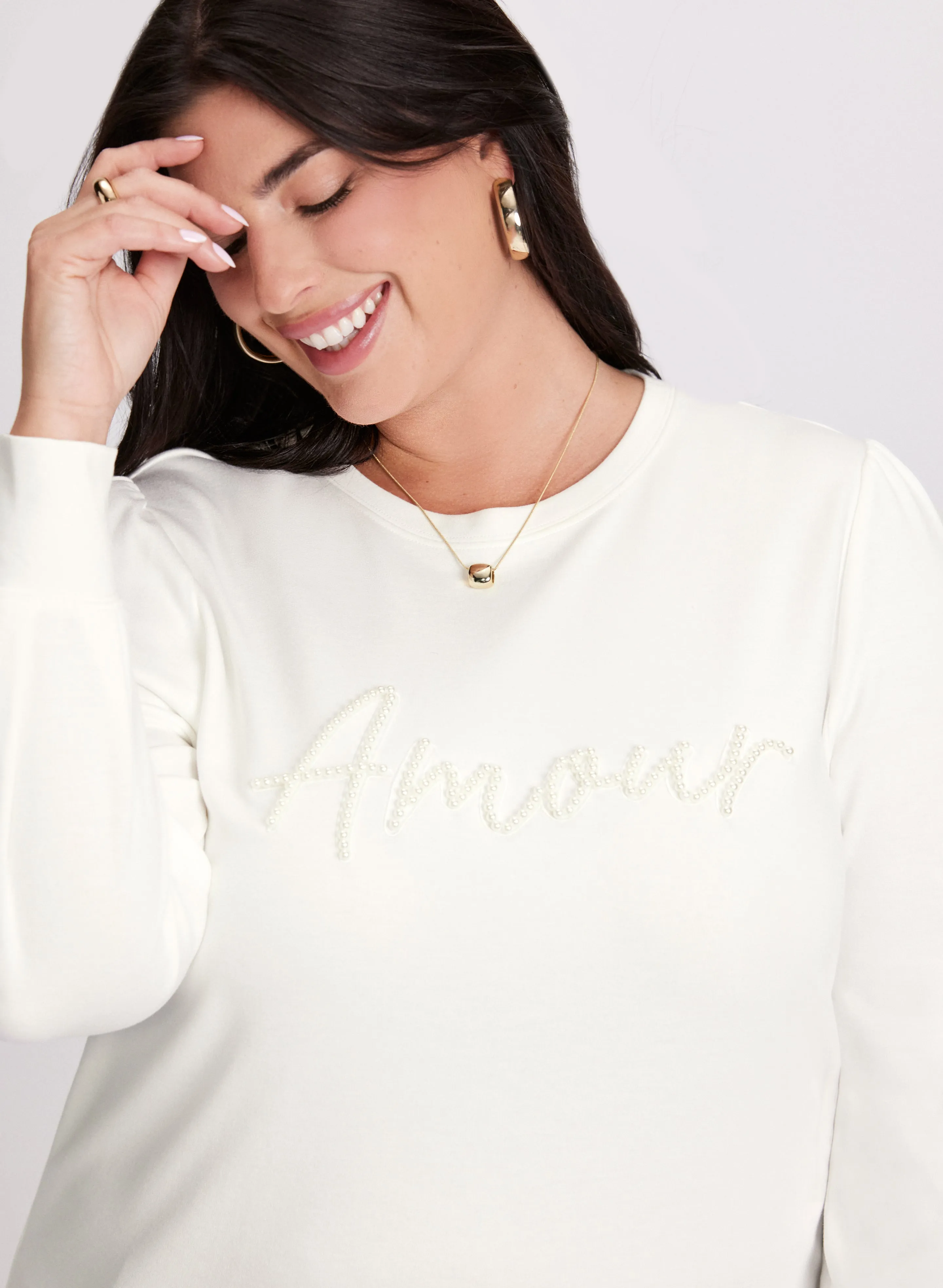 Pearl Detail Long Sleeve Pullover