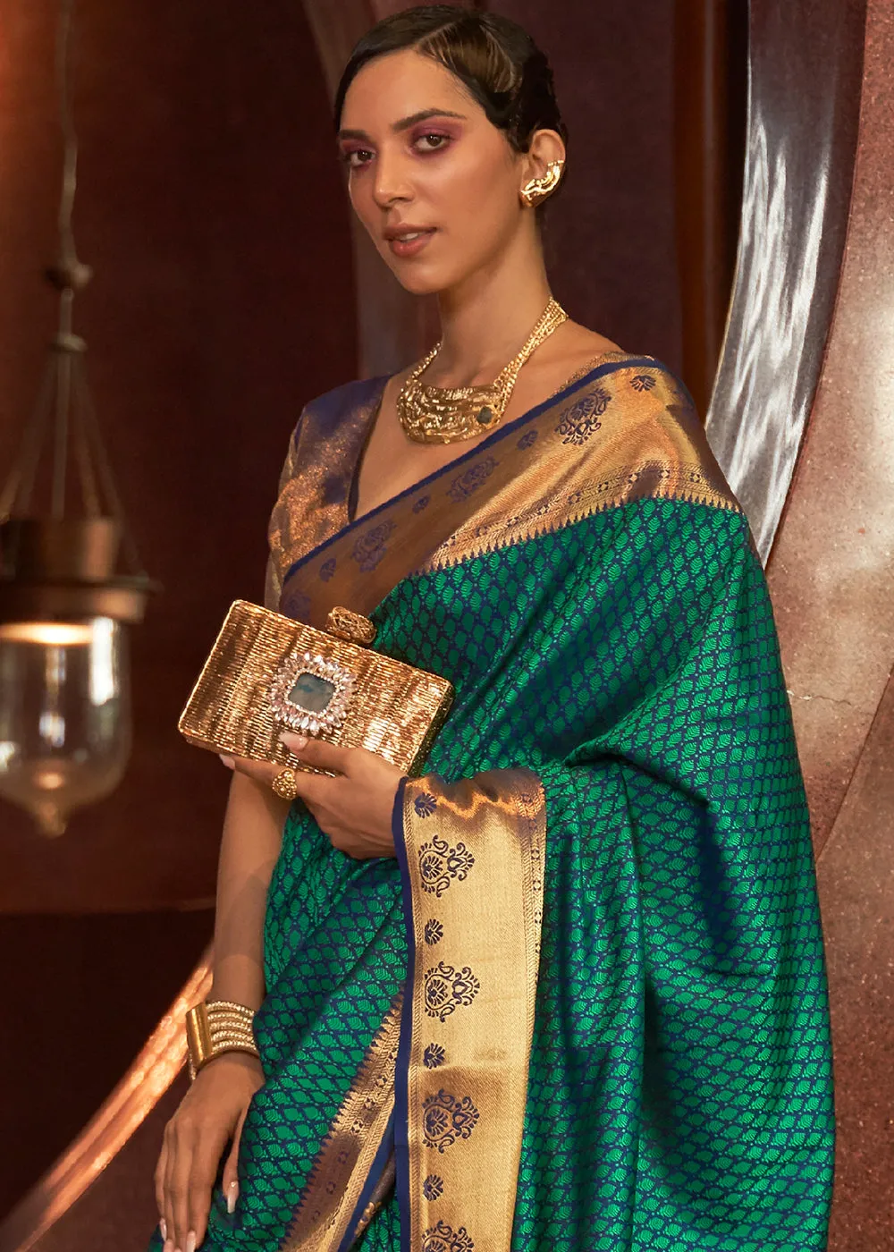 Pine Green Handloom Woven Banarasi Silk Saree