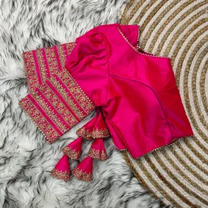 Pink Kilmora Silk Blouse with Handcrafted Embroidery and Sequence Accents