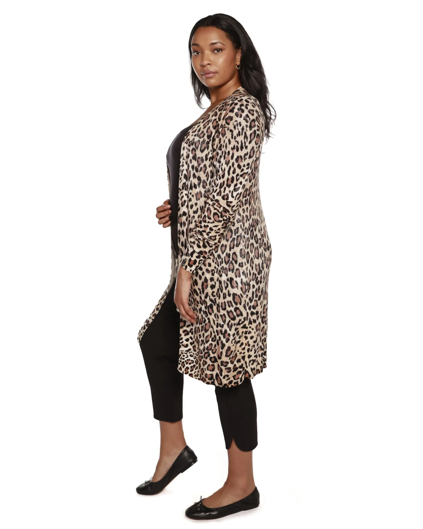 Plus Size Leopard Print Duster Cardigan | Flax Combo