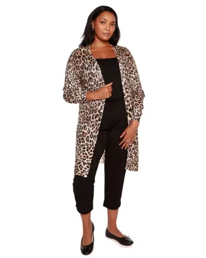 Plus Size Leopard Print Duster Cardigan | Flax Combo