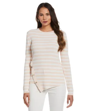 Plus Size Snap Trim Stripe Asymmetrical Sweater