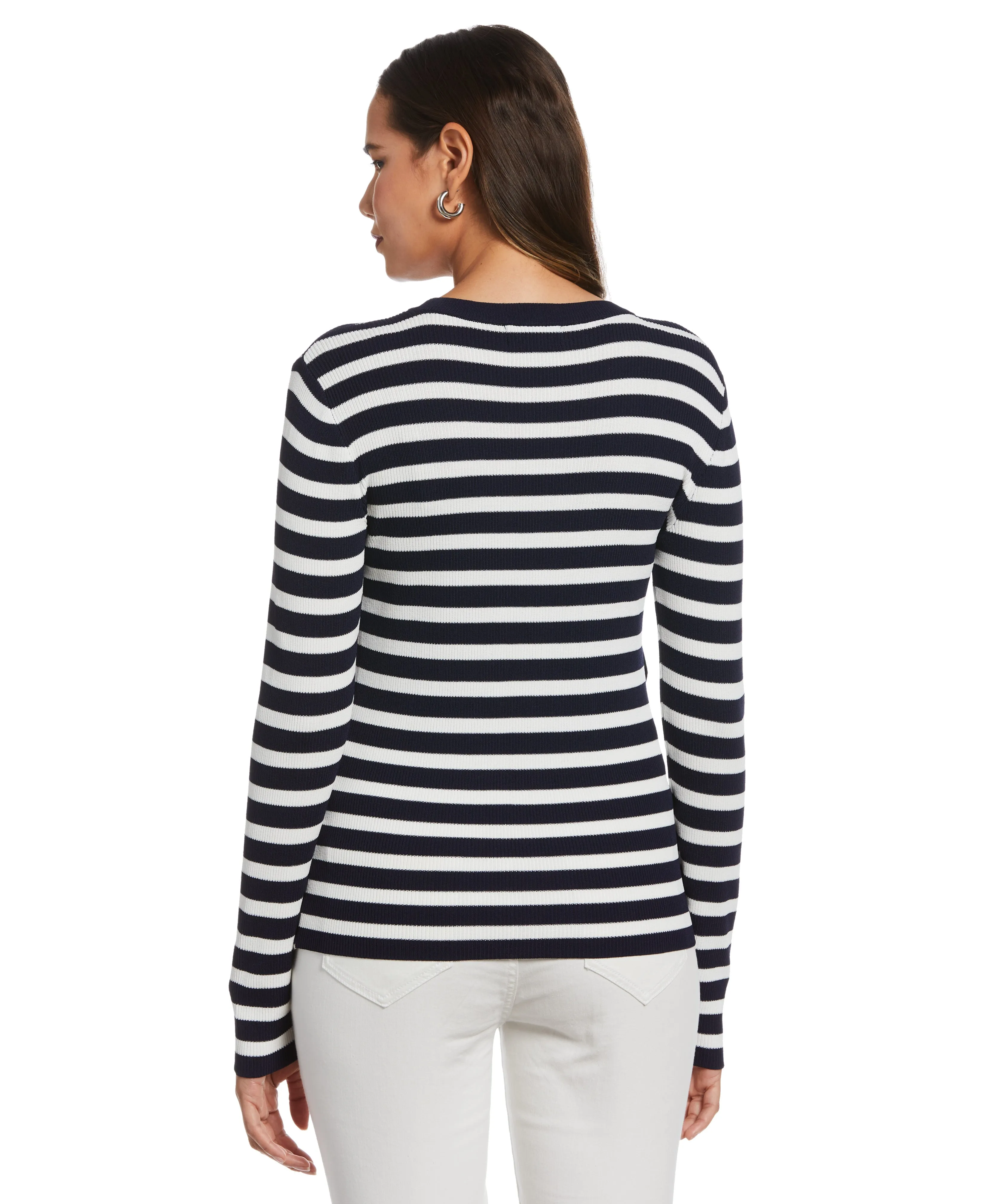 Plus Size Snap Trim Stripe Asymmetrical Sweater