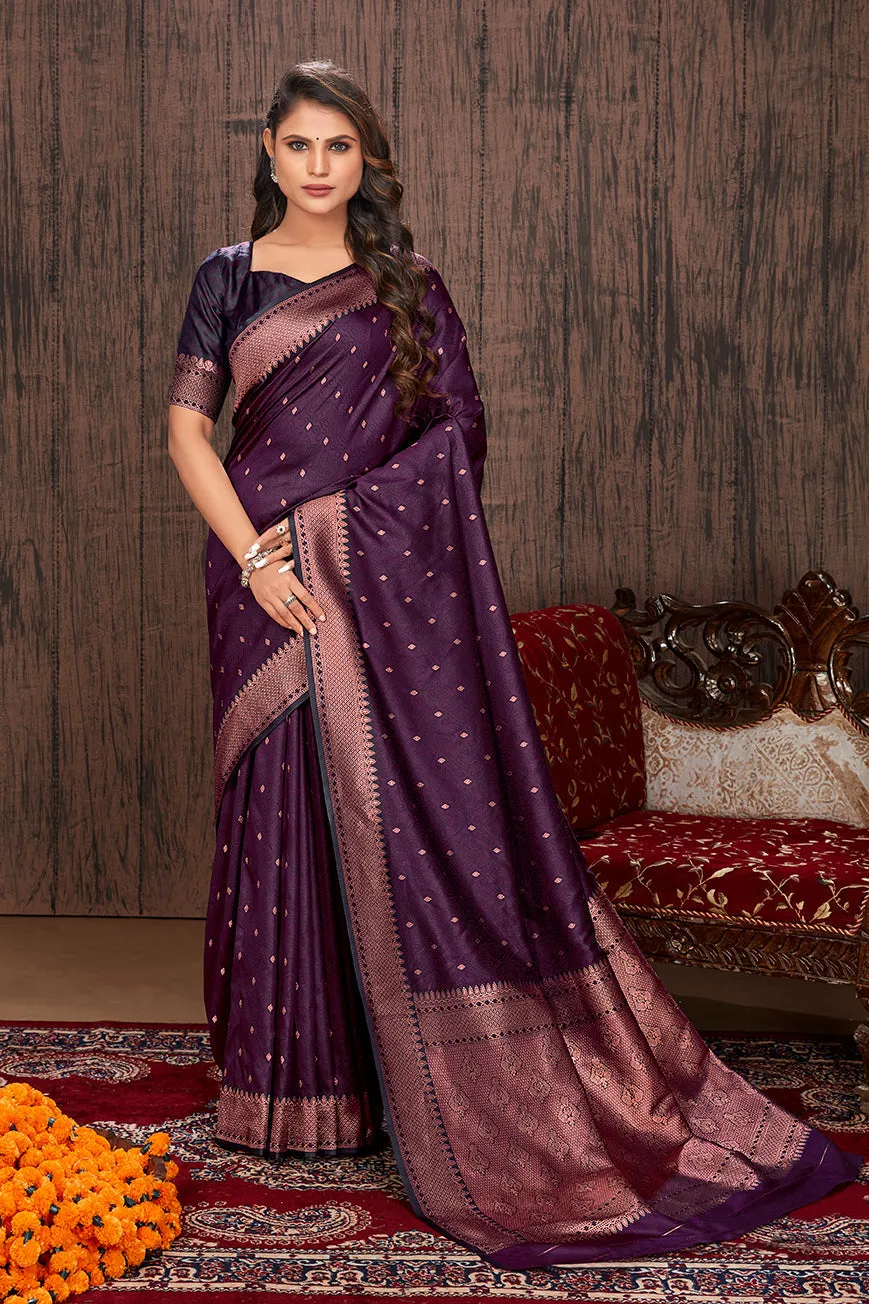 Purple Color Satin Silk Contemporary Saree