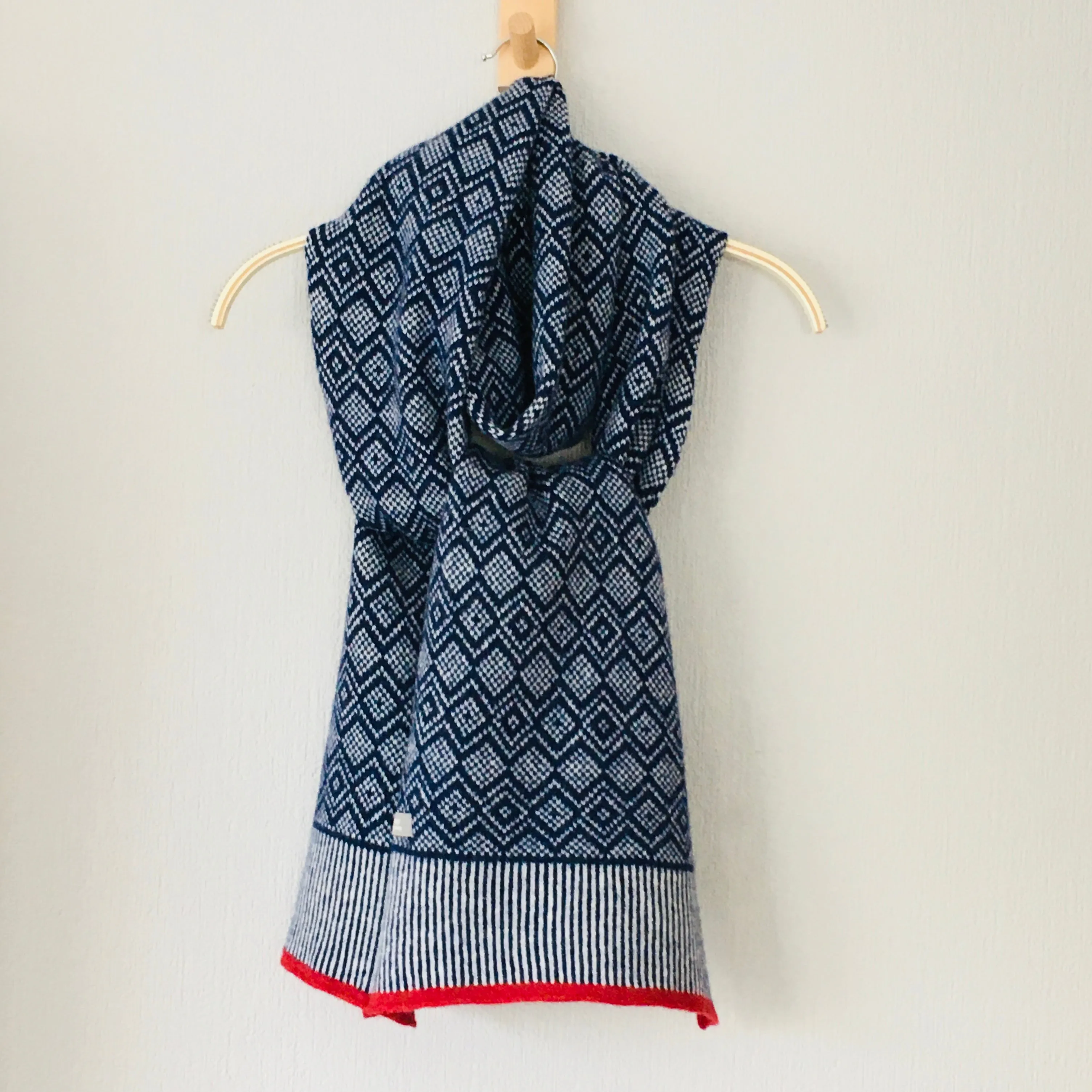 Scarf -soft merino lambswool Scandi scarf in navy blue and natural white