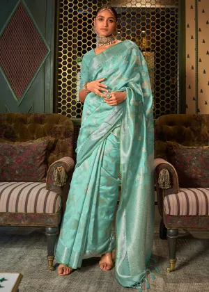 Shades Of Green Handloom Woven Designer Silk Saree